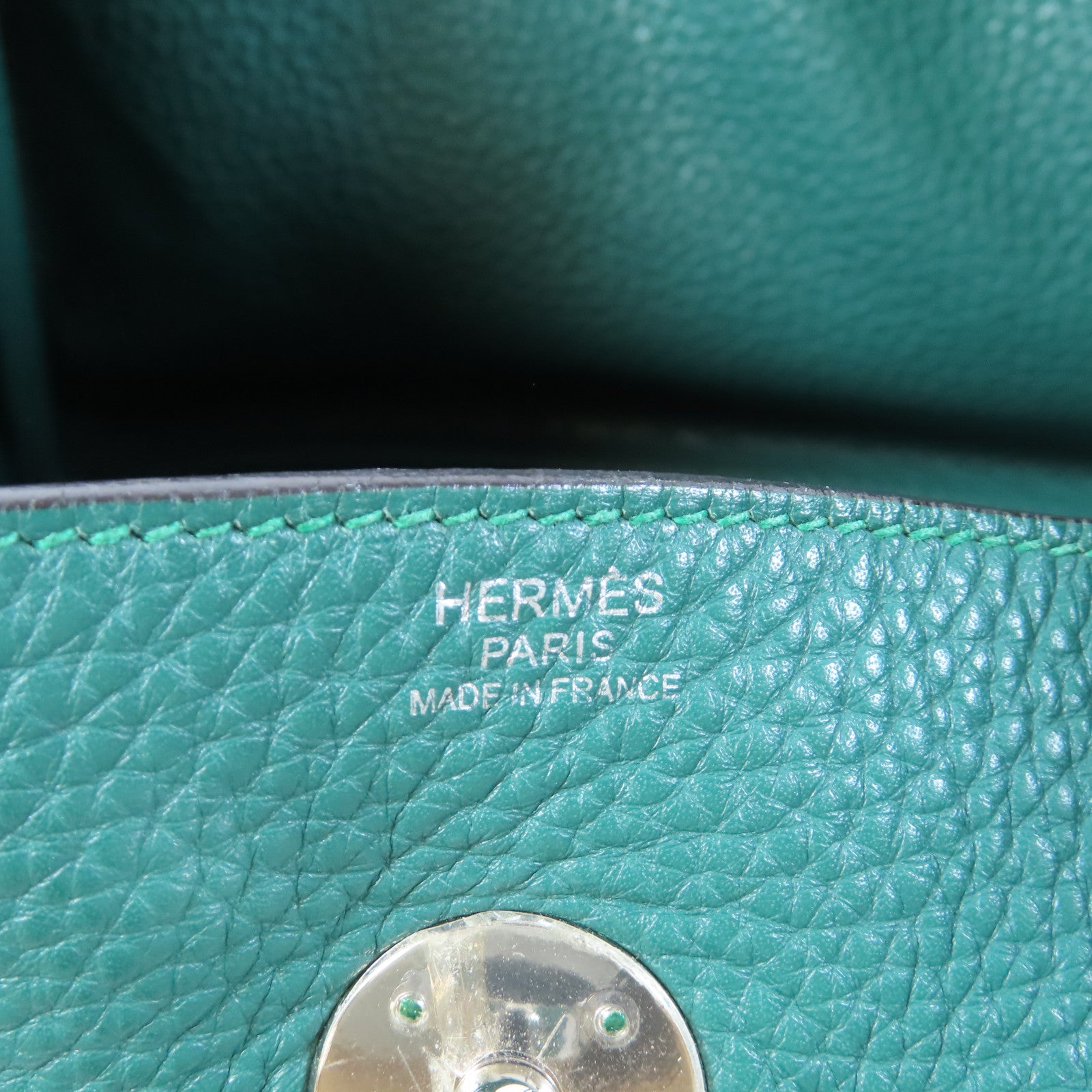 HERMES 【激減優惠】Clemence皮革Lindy 30銀扣手挽肩背兩用袋Malachite孔雀綠色
