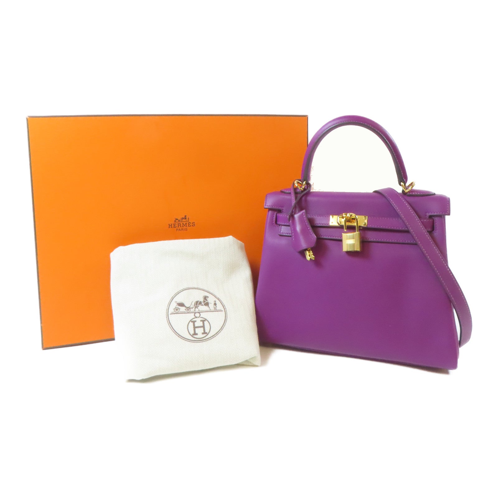HERMES 【激減優惠】Swift皮革Kelly 25金扣手挽肩背兩用袋紫色