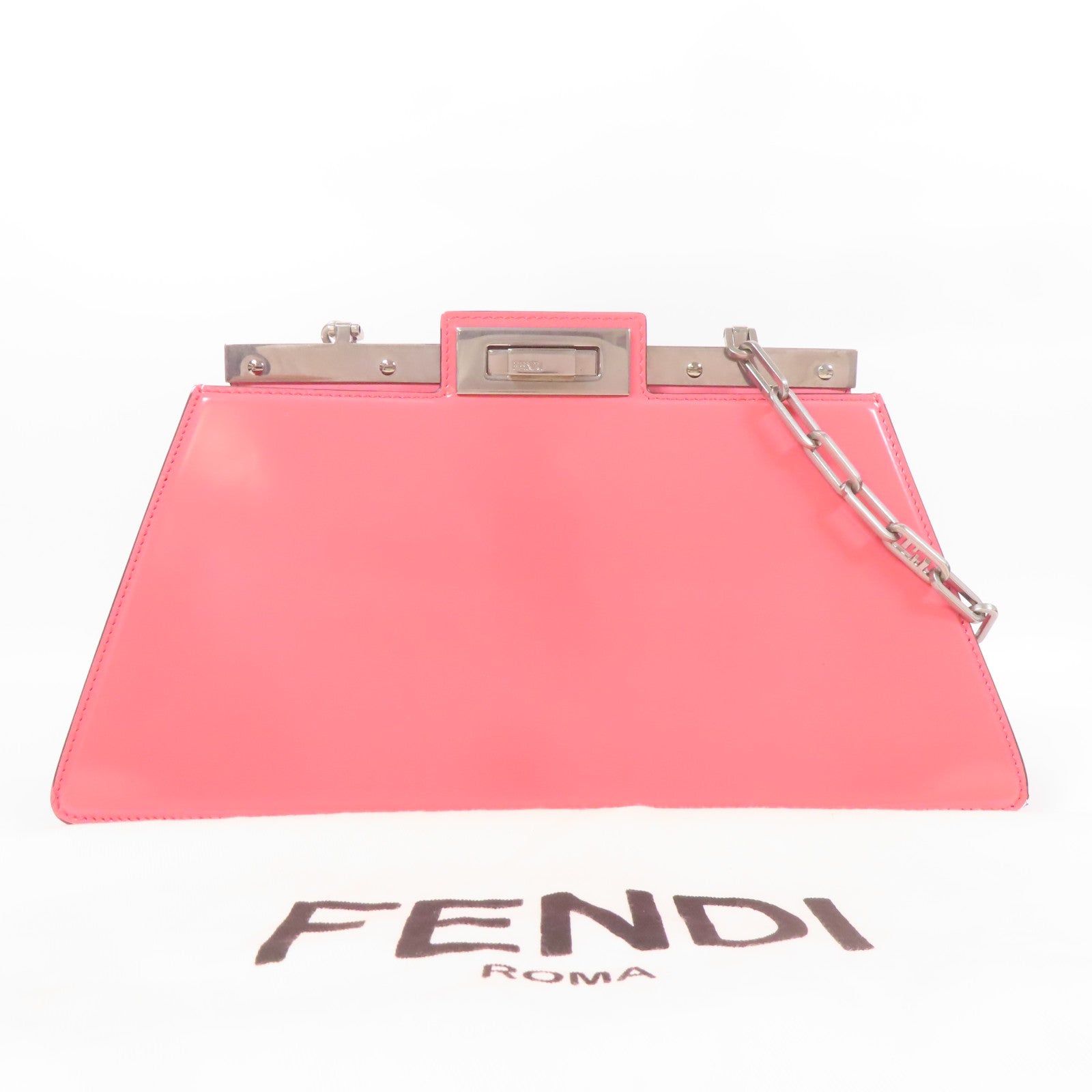 FENDI SHW Peekaboo Cut Shoulder Bag Leather Pink