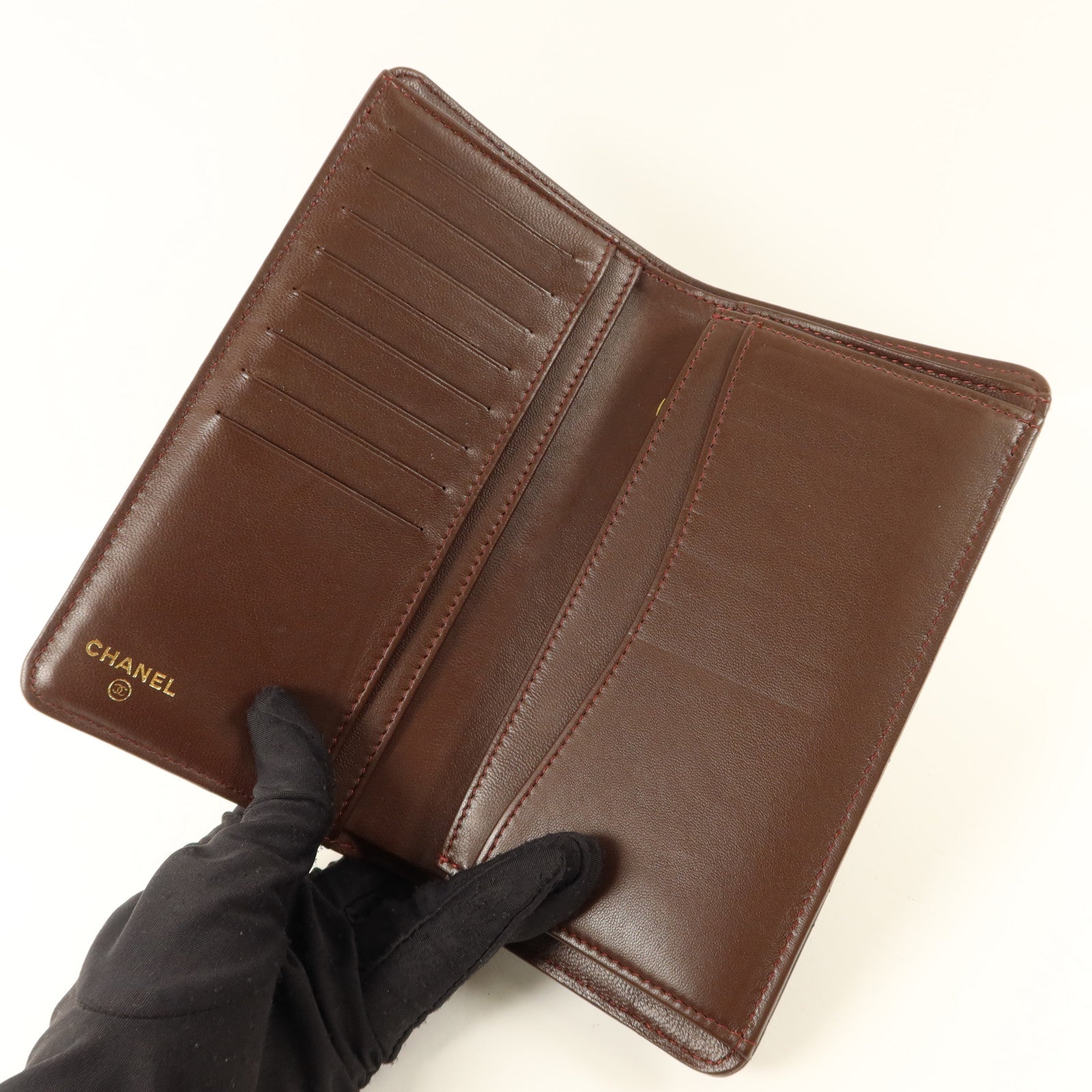 CHANEL 羊皮皮革Long Bifold Wallet金扣長錢包