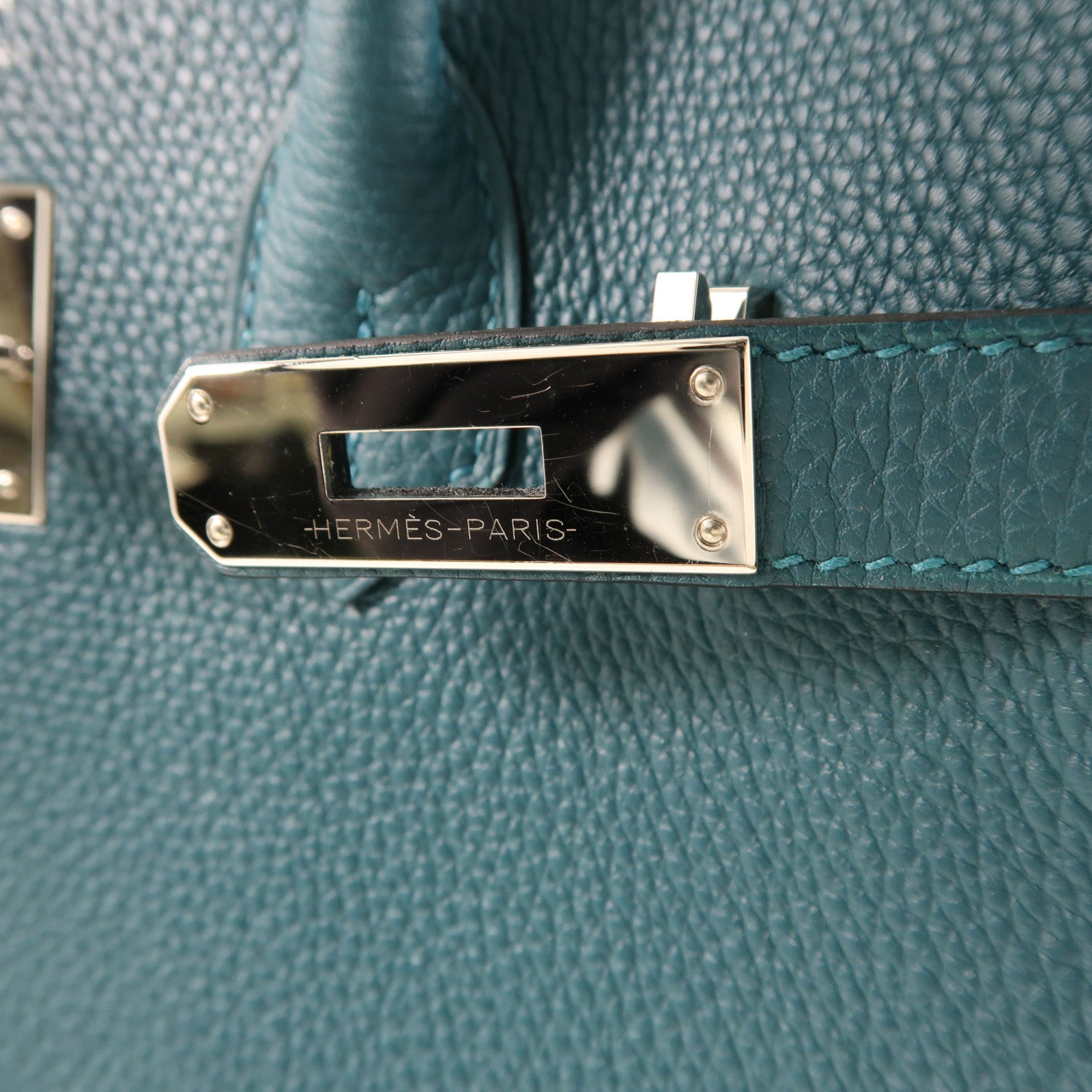 HERMES Togo皮革Birkin 30銀扣手挽袋Vert Bosphore