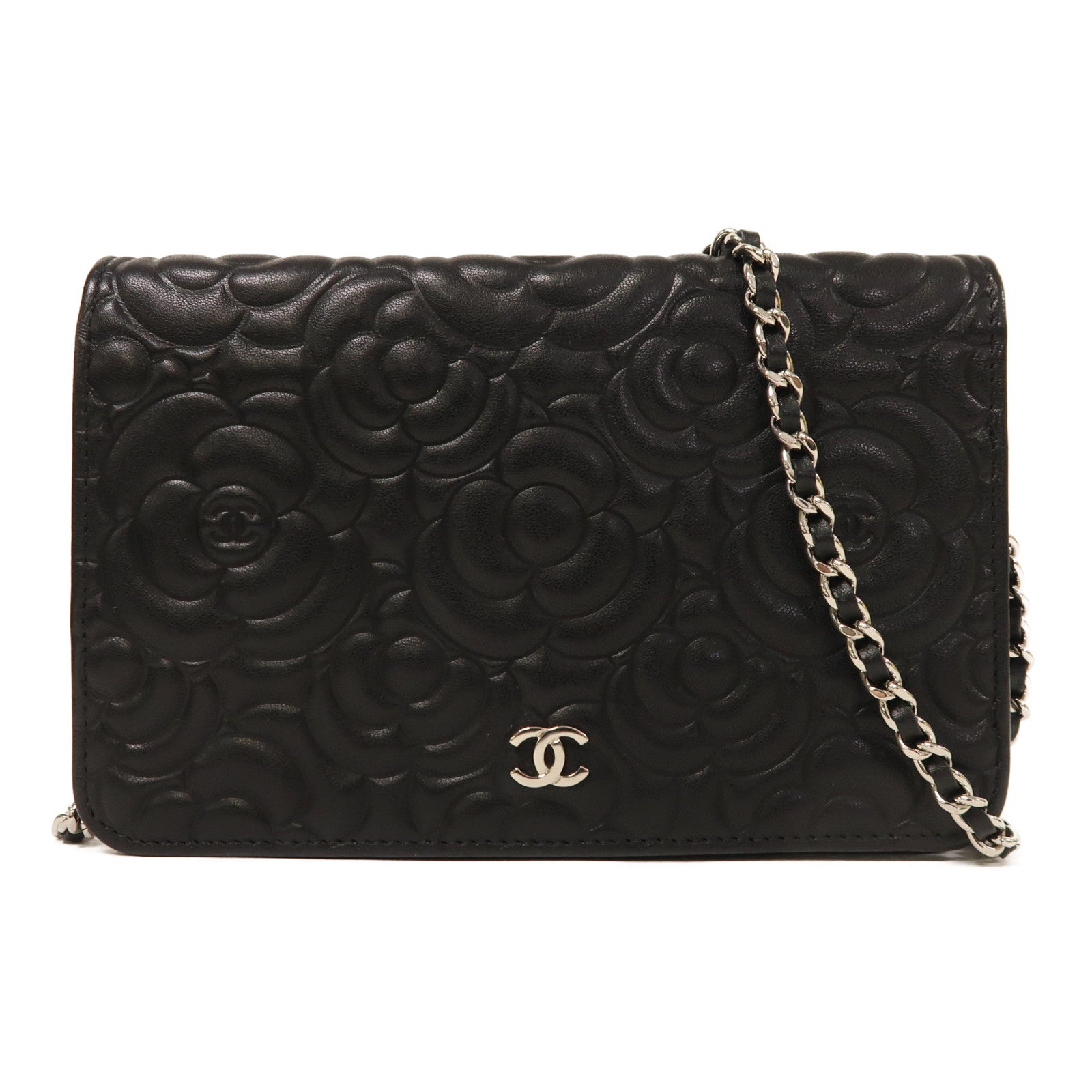 CHANEL 牛皮皮革WOC銀扣鏈帶肩背袋