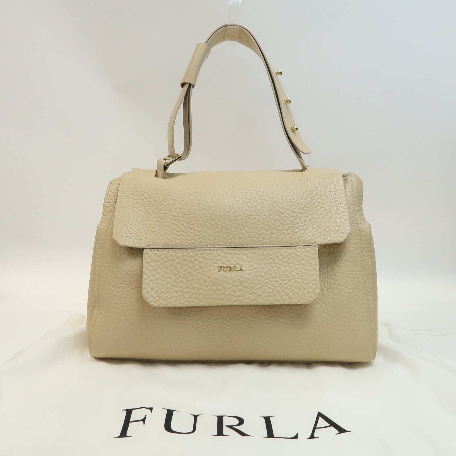 Furla 牛皮皮革Capriccio Medium金扣肩背袋米色