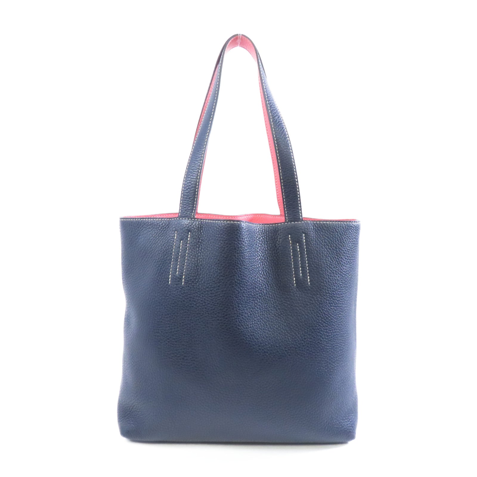 HERMES Clemence皮革Double Sans手挽袋Blue Nyui/Rose Azalee深藍色/粉紅色