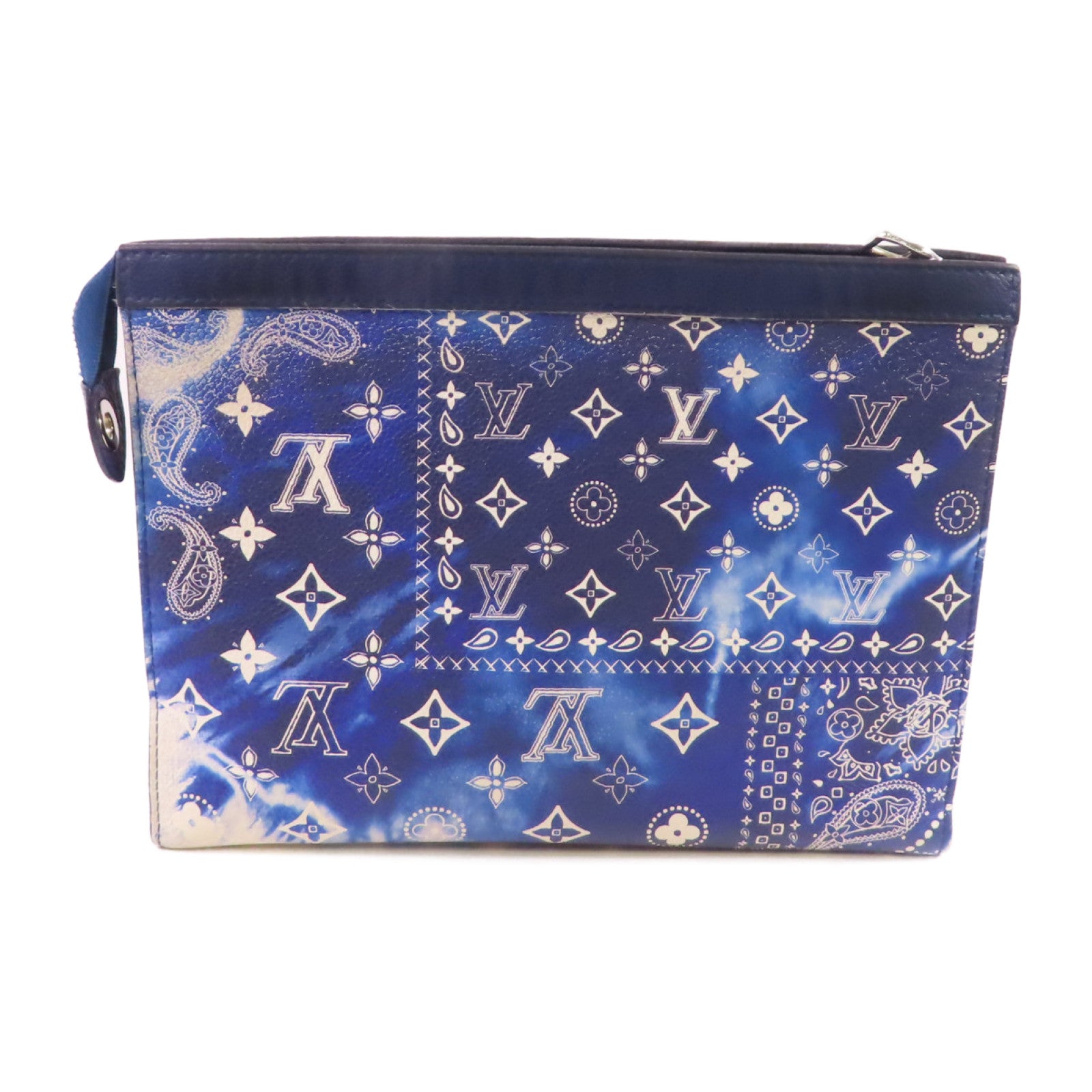 LOUIS VUITTON Monogram-on-bandana Pochette Voyage MM Pouch銀扣手拿包藍色
