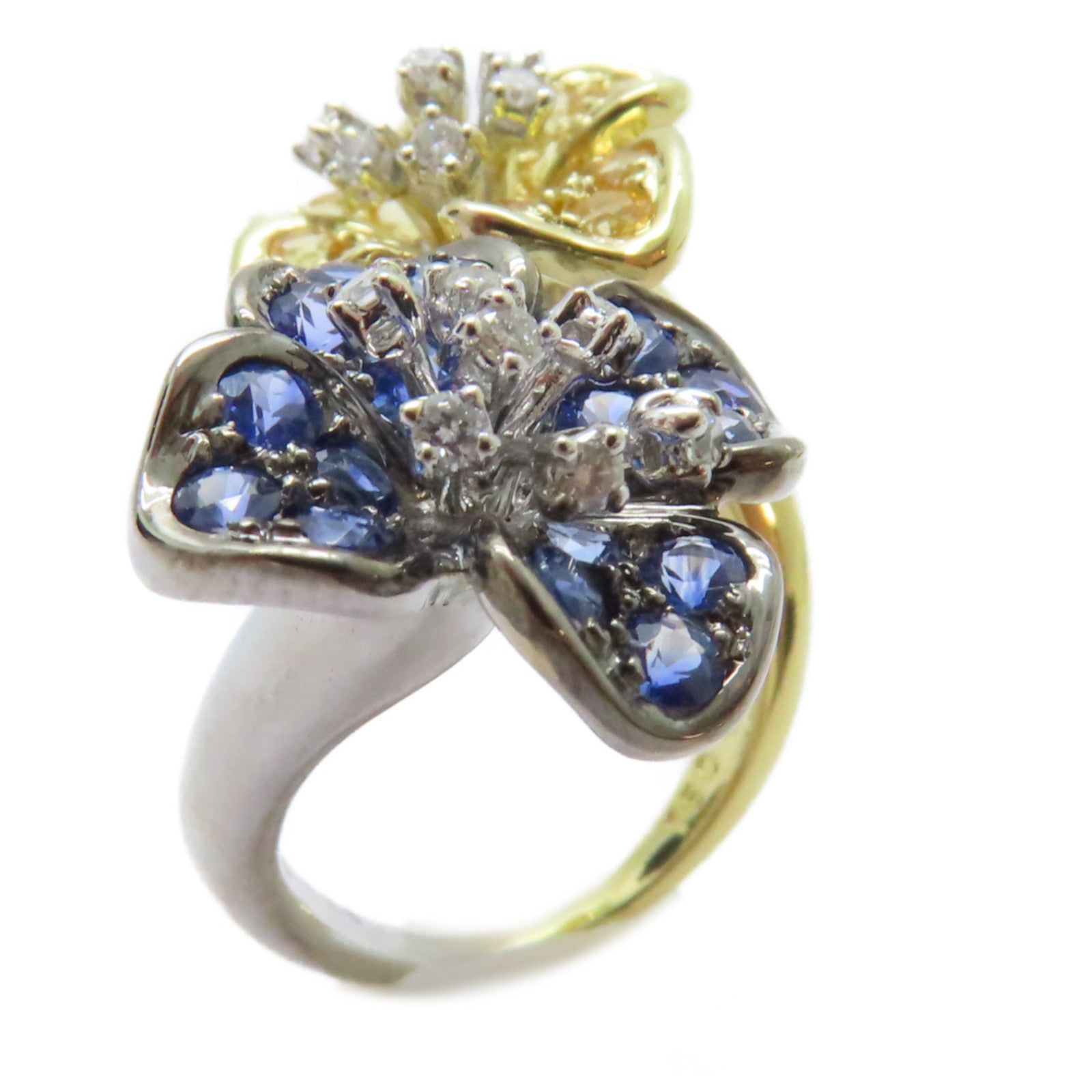 JEWELRY 【激減優惠】18K黃金/18K白金/1.8ct藍寶石/0.18ct鑽石Sapphire Ring戒指US#4.5