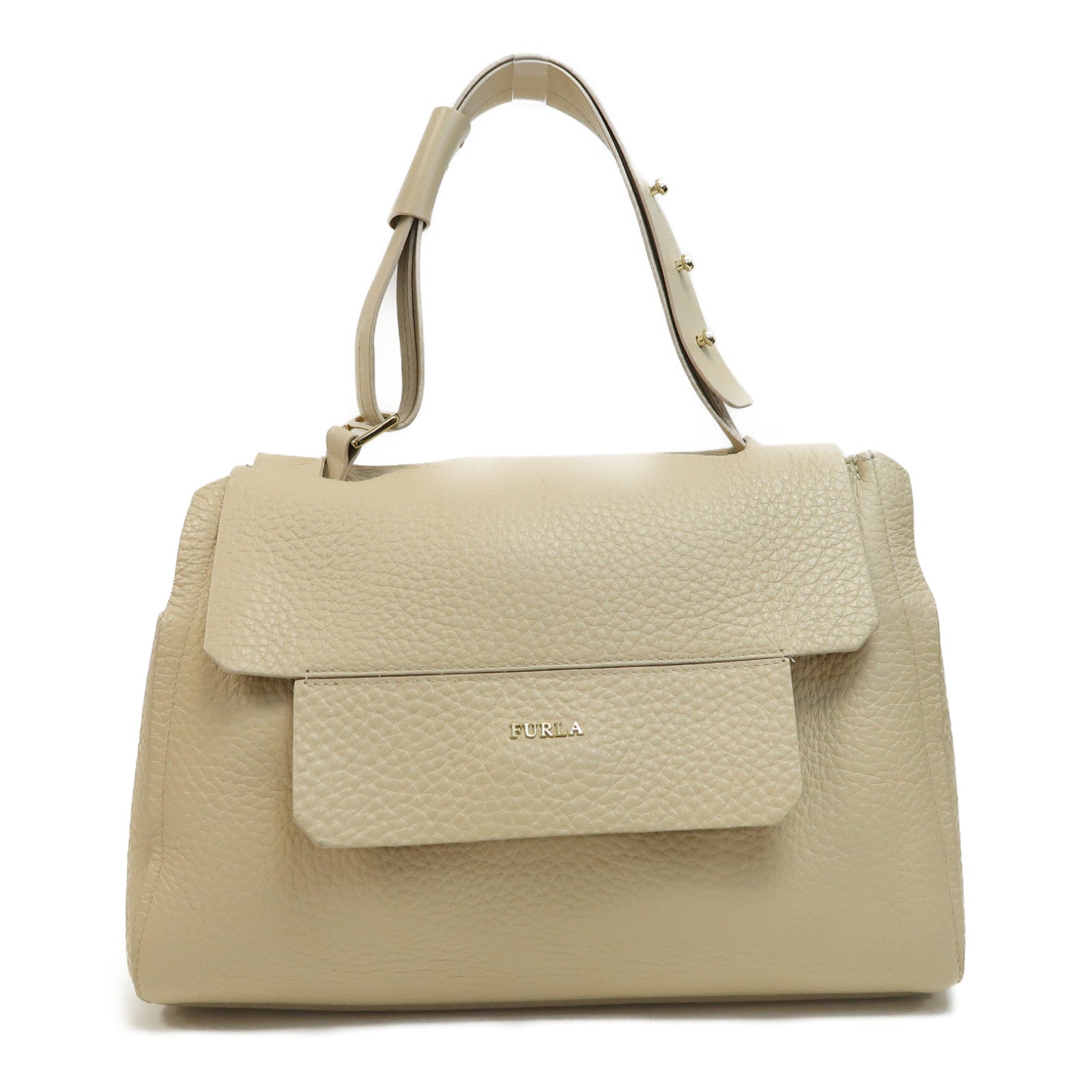 Furla 牛皮皮革Capriccio Medium金扣肩背袋米色