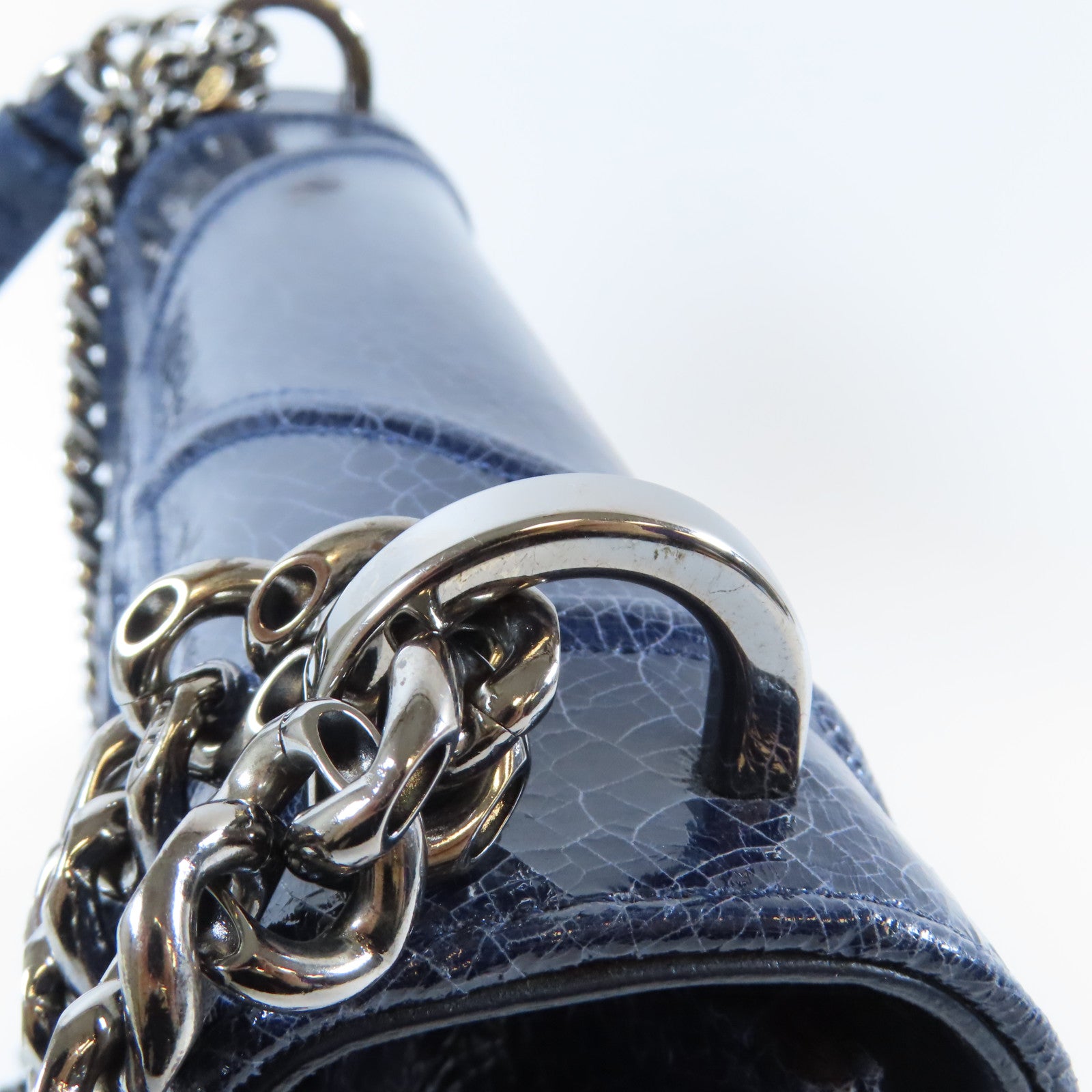 Dior **【激減優惠】牛皮皮革Chain Shoulder Bag銀扣鏈帶肩背袋深藍色
