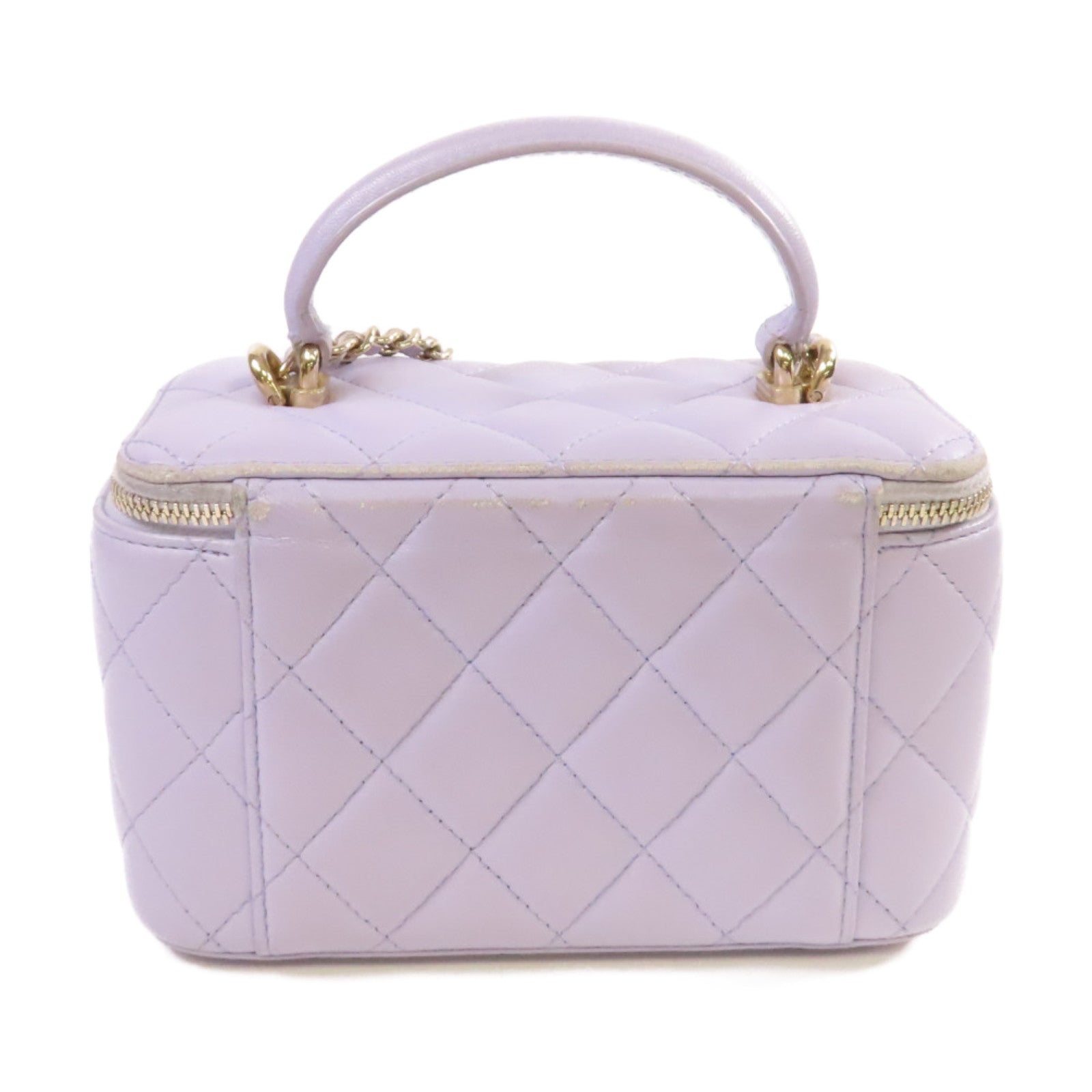 CHANEL 菱格羊皮皮革Vanity Case Shoulder Bag金扣鏈帶手挽肩背兩用袋紫色