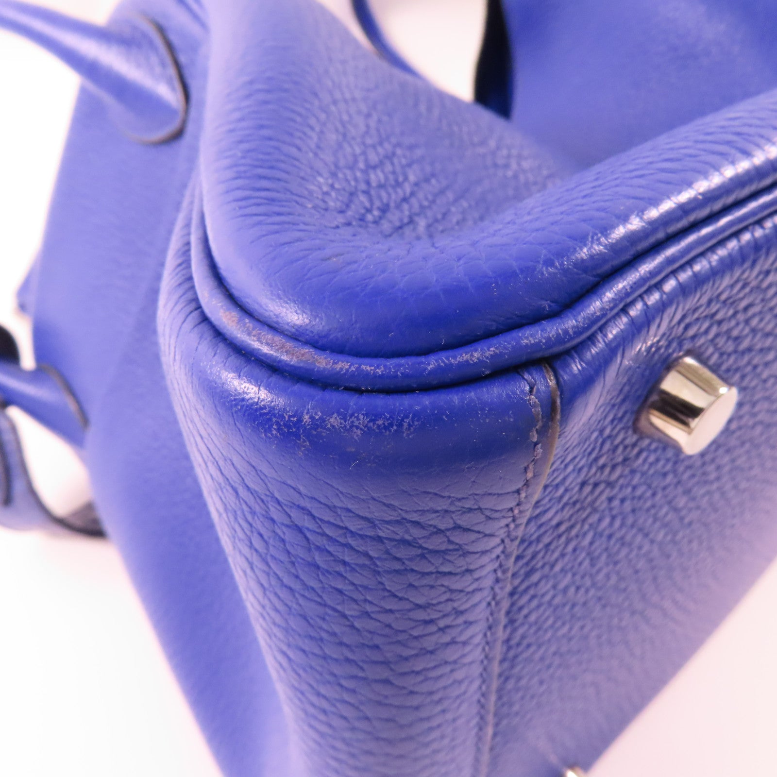 HERMES 【激減優惠】Clemence皮革/鱷魚皮革Lindy 30 Touch銀扣手挽肩背兩用袋7T Bleu Electrique