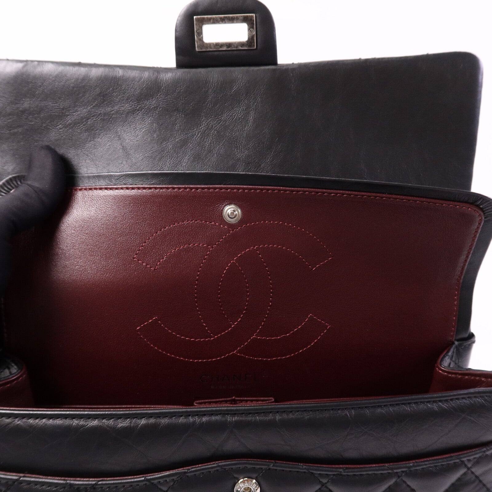 CHANEL 牛皮皮革2.55 Large銀扣鏈帶肩背袋