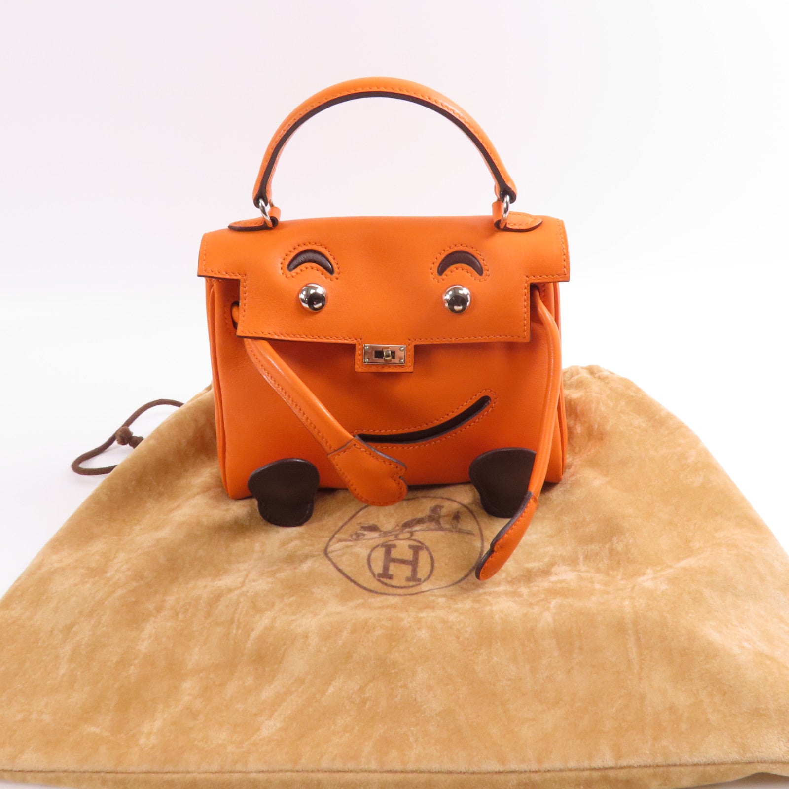 HERMES Swift皮革Kelly Doll銀扣手挽袋Orange