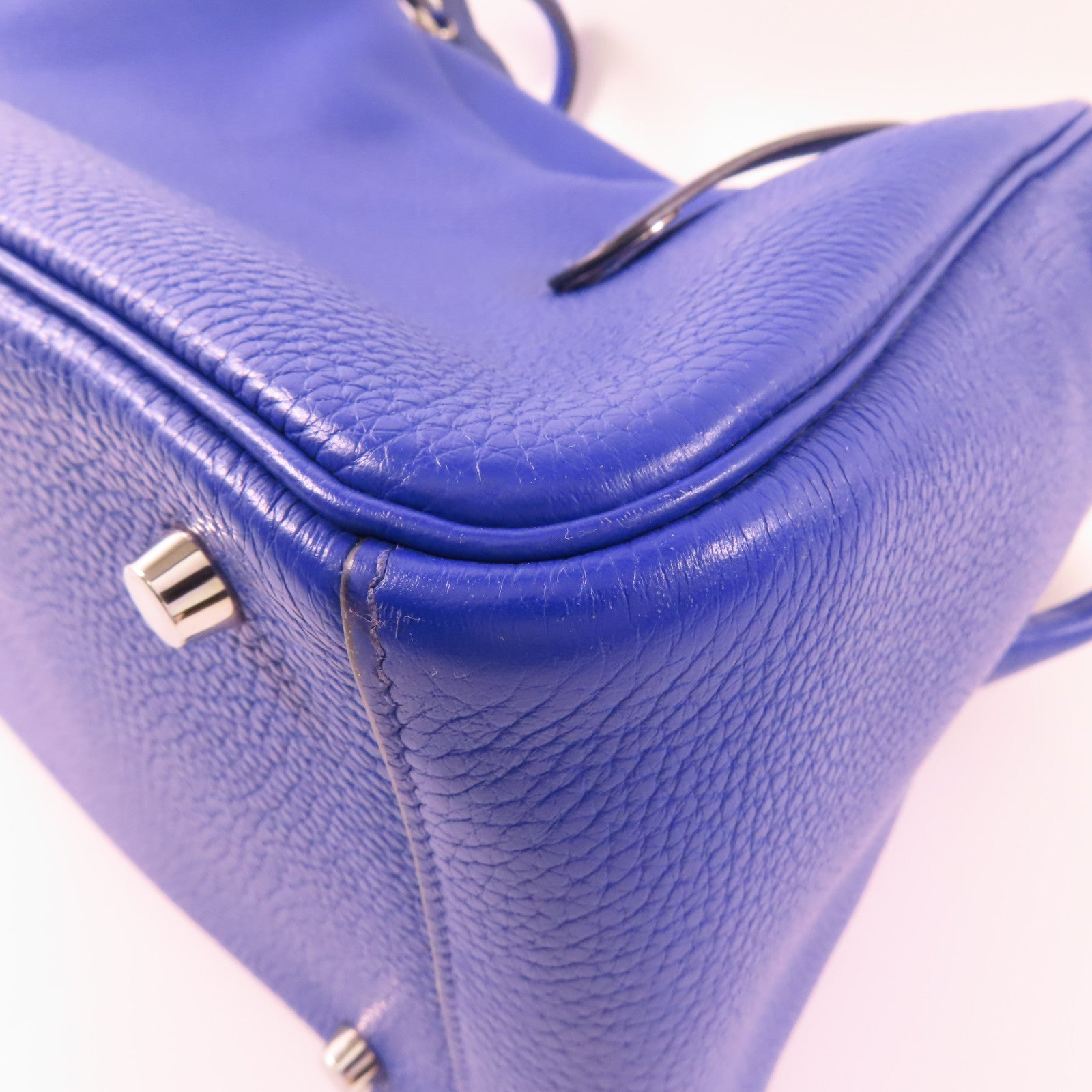 HERMES【激減優惠】 Clemence皮革/鱷魚皮革Lindy 30 Touch銀扣手挽肩背兩用袋7T Bleu Electrique