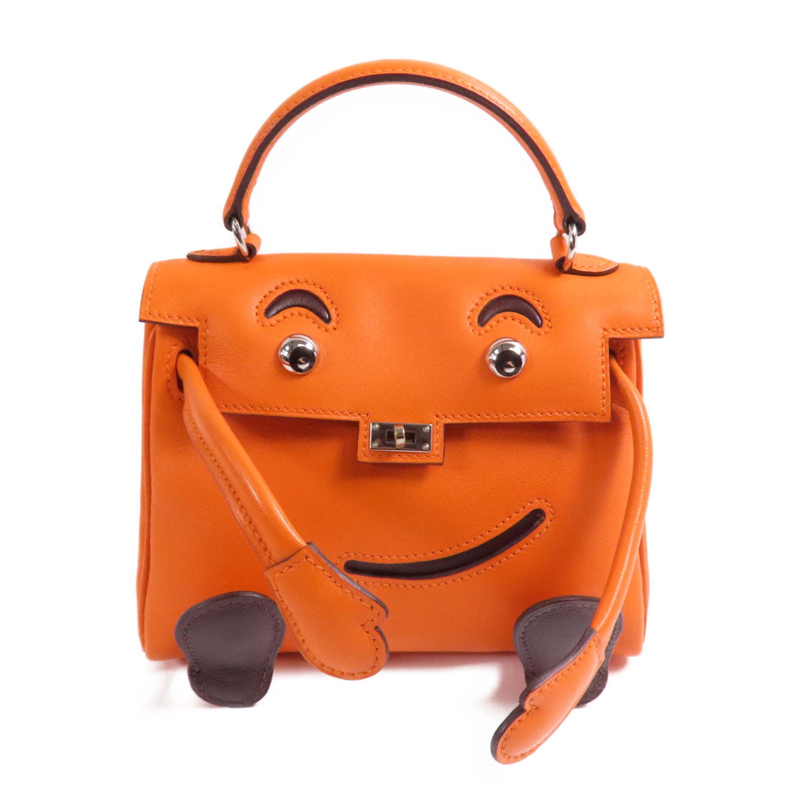 HERMES Swift皮革Kelly Doll銀扣手挽袋Orange