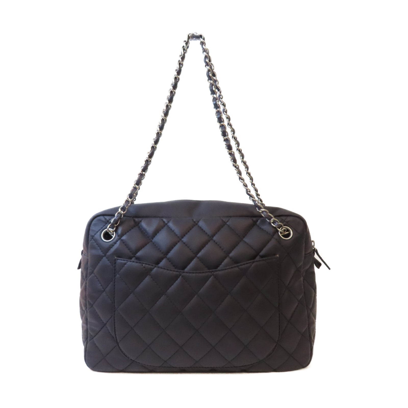 CHANEL 菱格牛皮皮革Shoulder Bag銀扣肩背袋深藍色