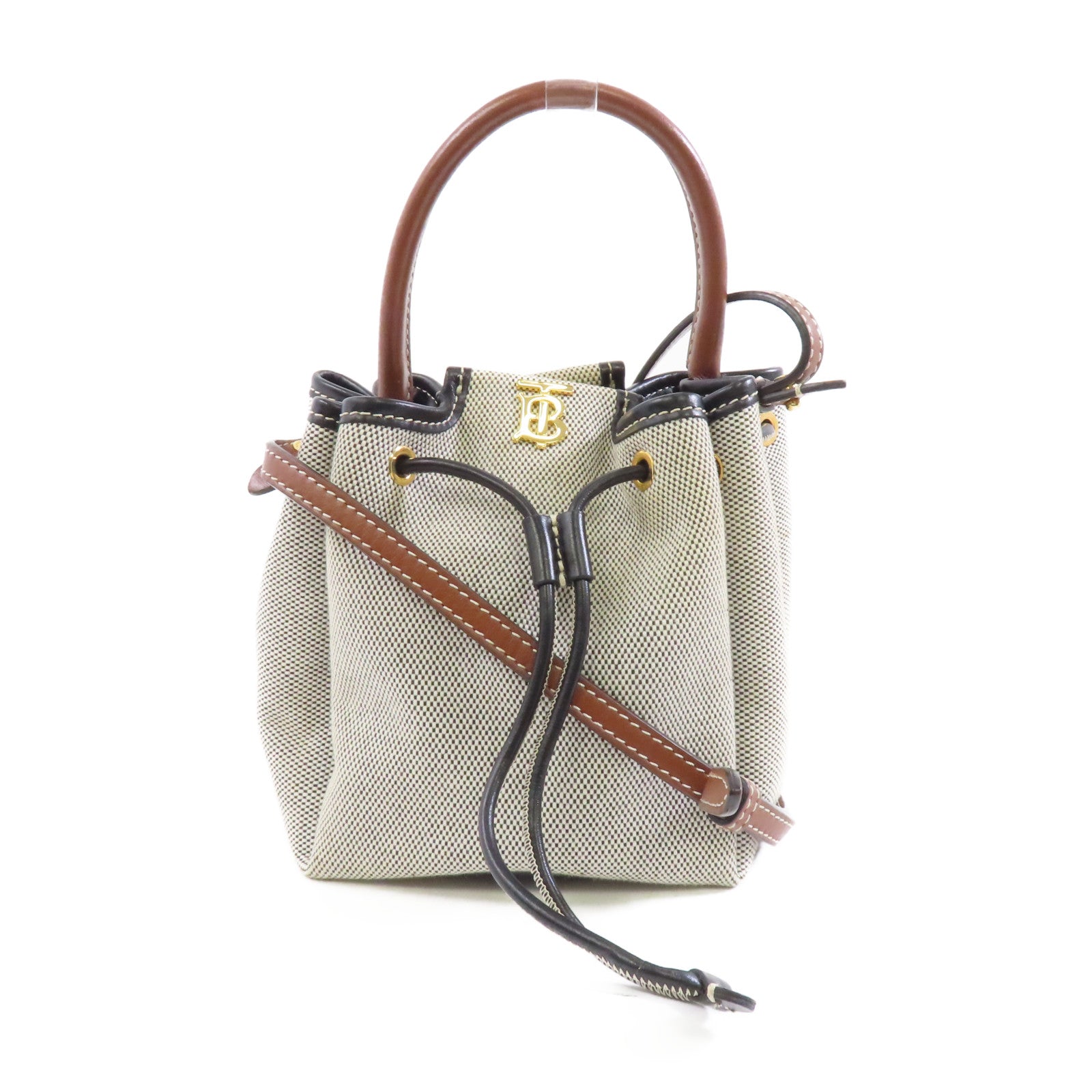 BURBERRY 帆布Drawstring Shoulder金扣手挽肩背兩用袋黑色