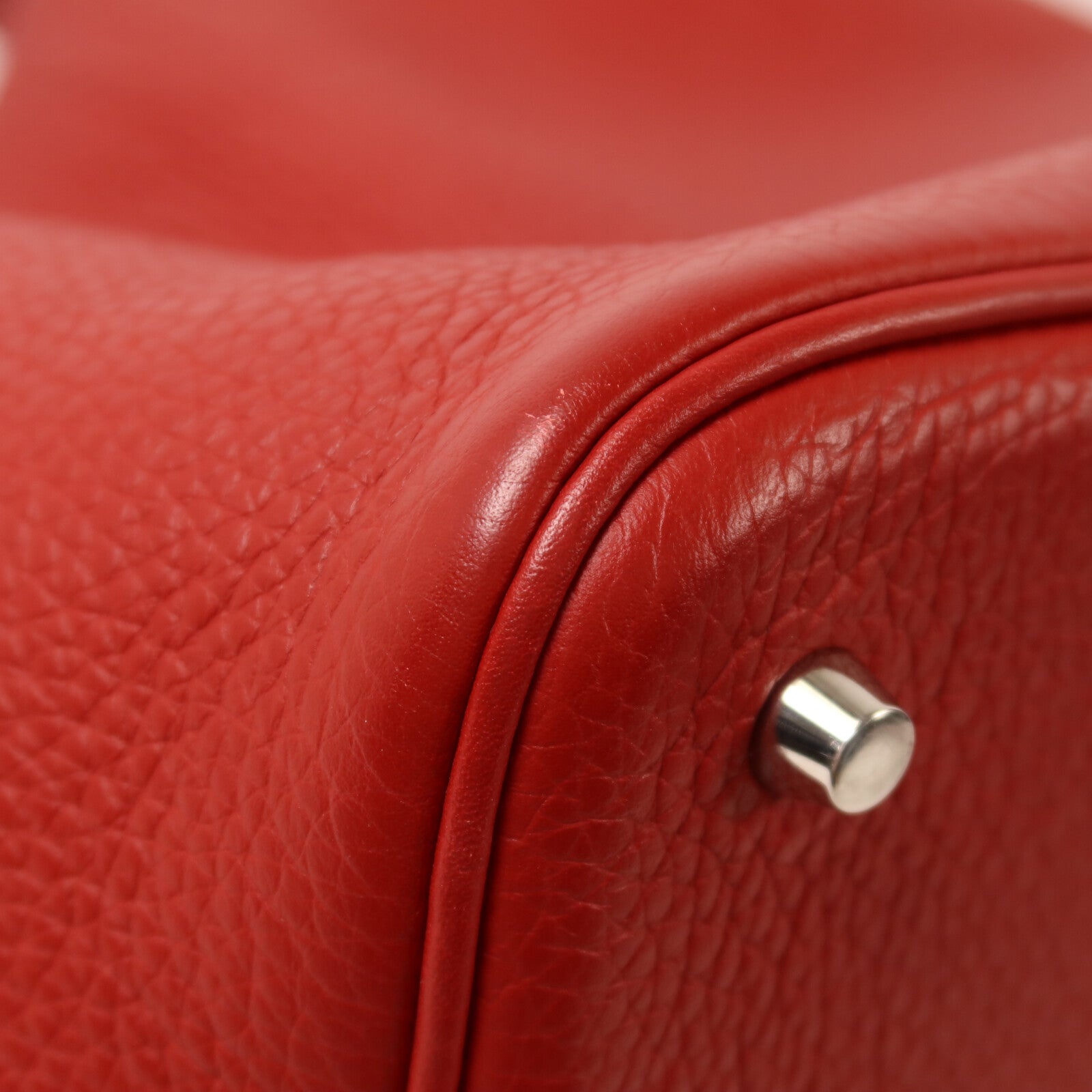 HERMES Clemence皮革Picotin MM扣手挽袋Rouge Garance