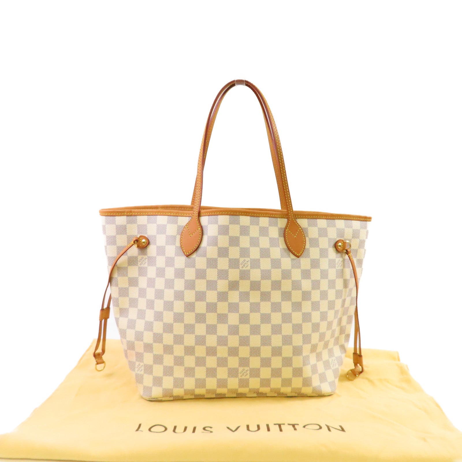 LOUIS VUITTON 【激減優惠】Damier Azur Neverfull MM Tote Bag金扣肩背袋米白色