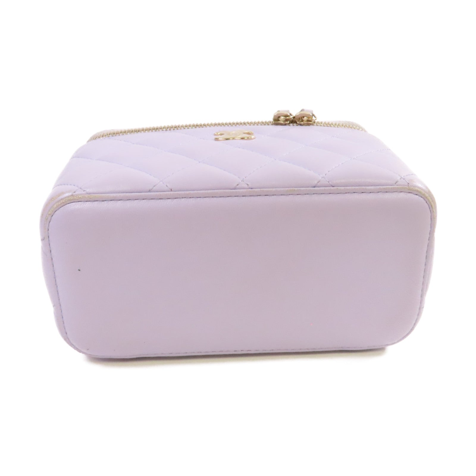 CHANEL 菱格羊皮皮革Vanity Case Shoulder Bag金扣鏈帶手挽肩背兩用袋紫色