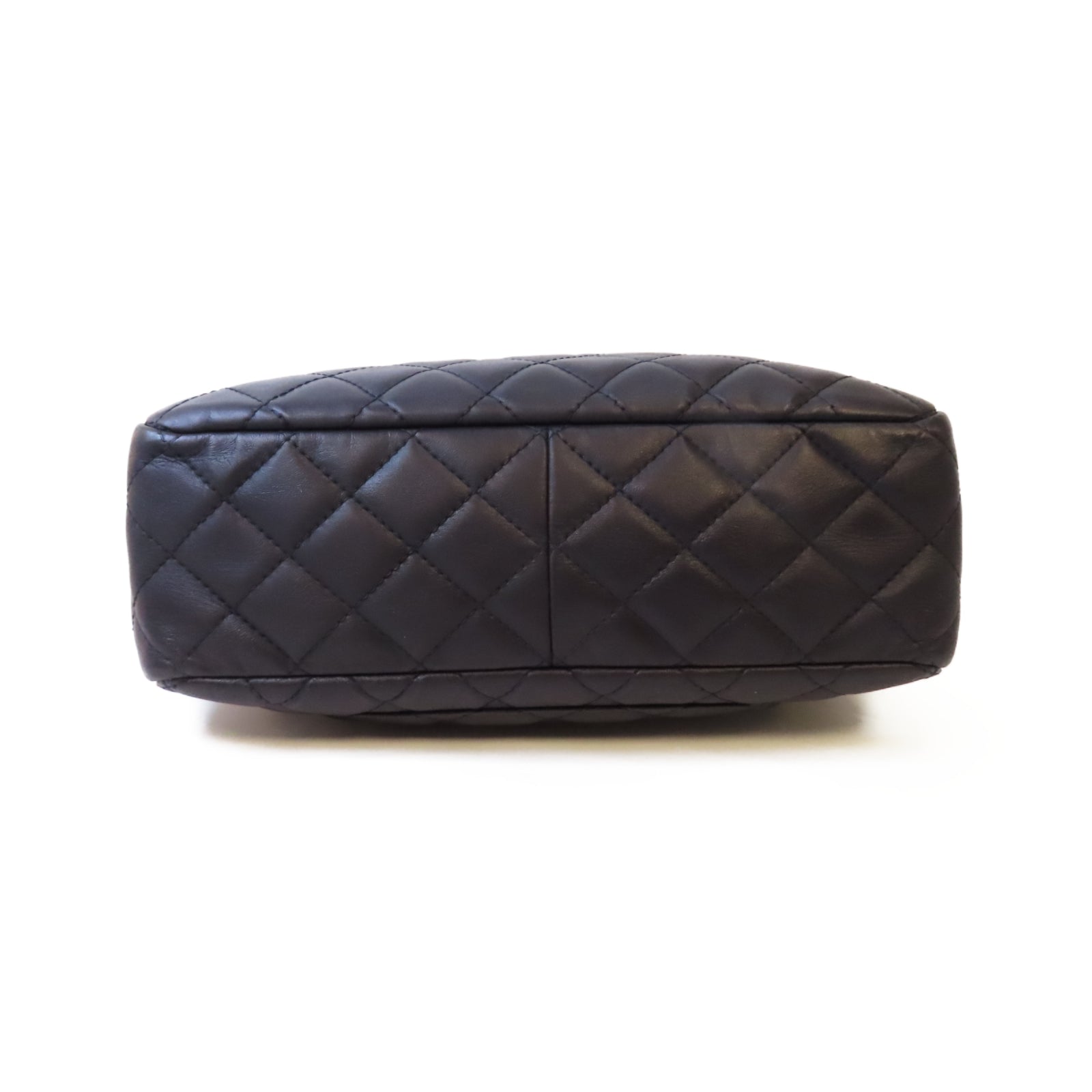 CHANEL 菱格牛皮皮革Shoulder Bag銀扣肩背袋深藍色