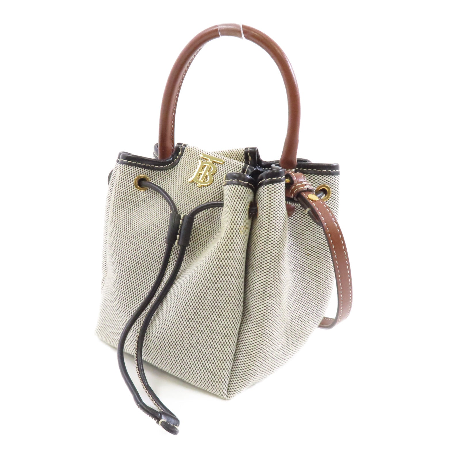BURBERRY 帆布Drawstring Shoulder金扣手挽肩背兩用袋黑色