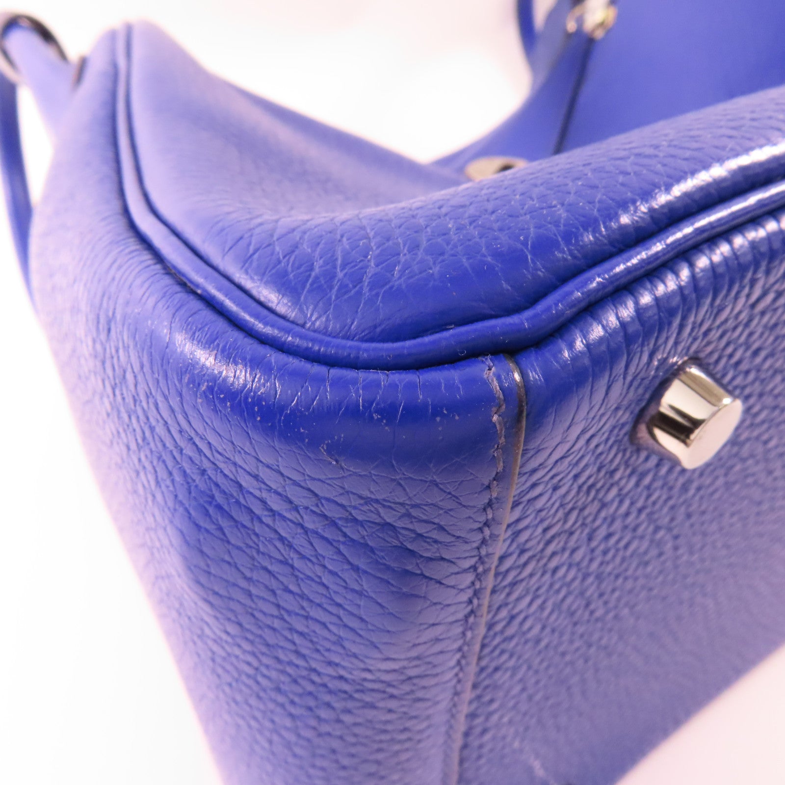 HERMES【激減優惠】 Clemence皮革/鱷魚皮革Lindy 30 Touch銀扣手挽肩背兩用袋7T Bleu Electrique