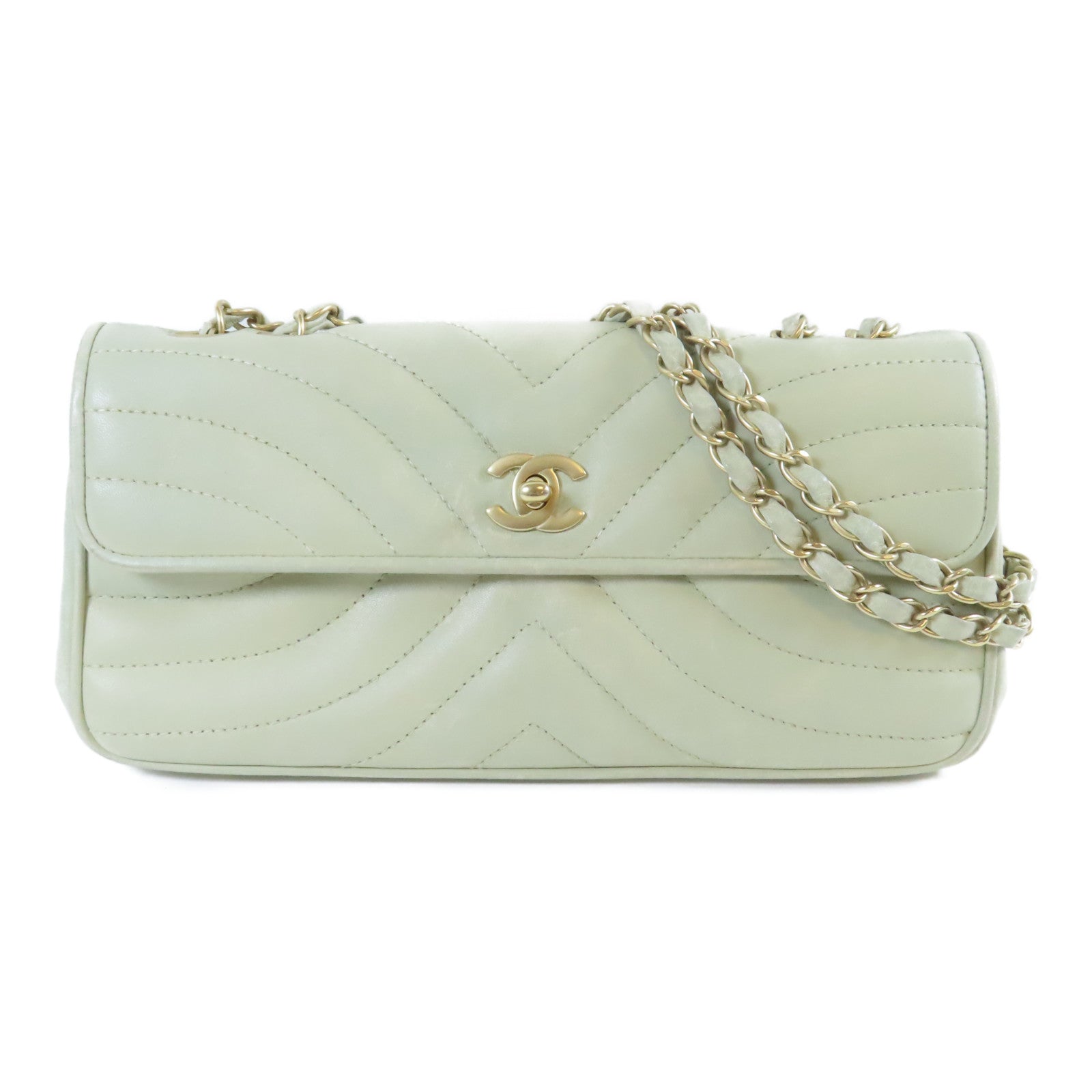 CHANEL **【激減優惠】牛皮皮革Chain Shoulder Bag金扣鏈帶肩背袋淺綠色