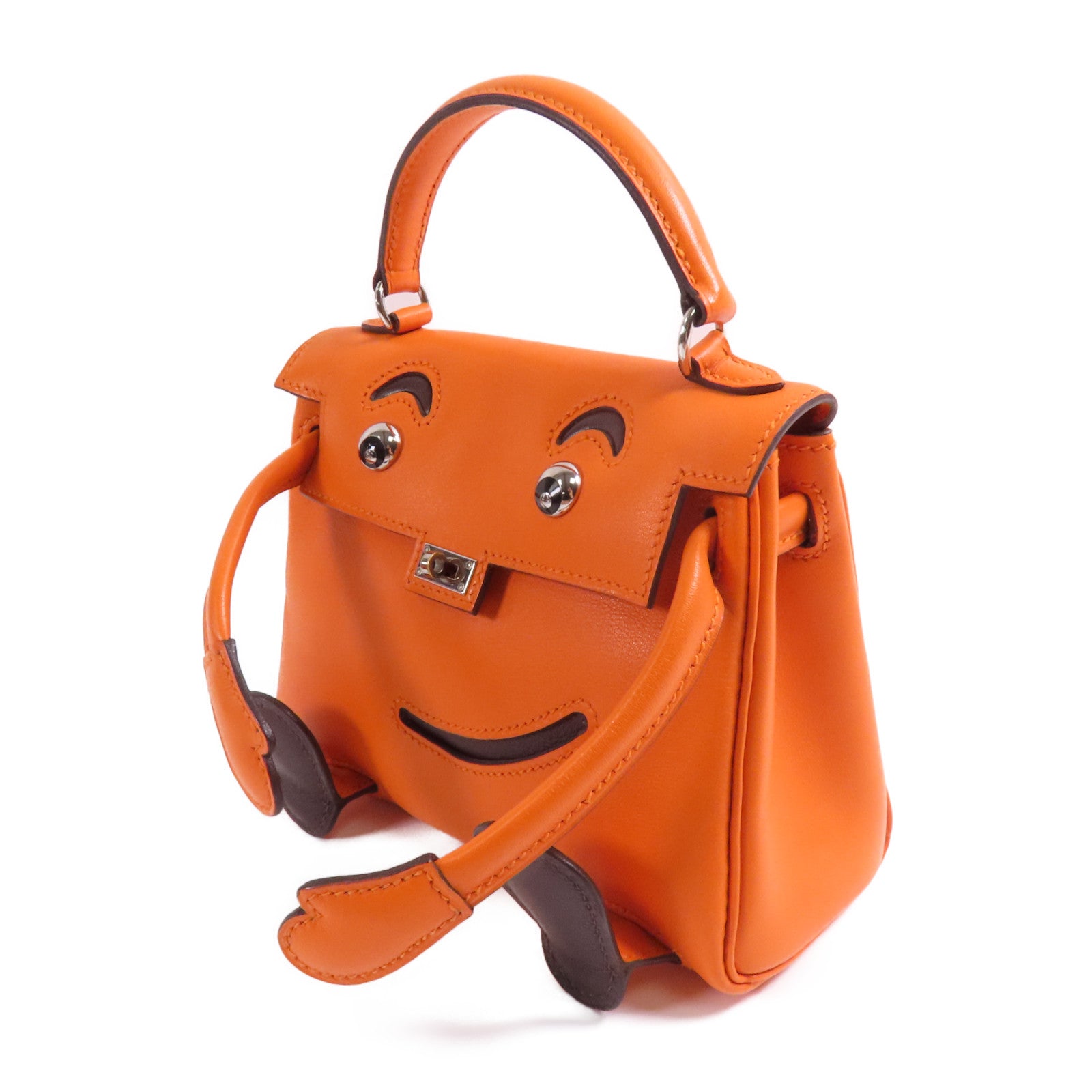 HERMES Swift皮革Kelly Doll銀扣手挽袋Orange