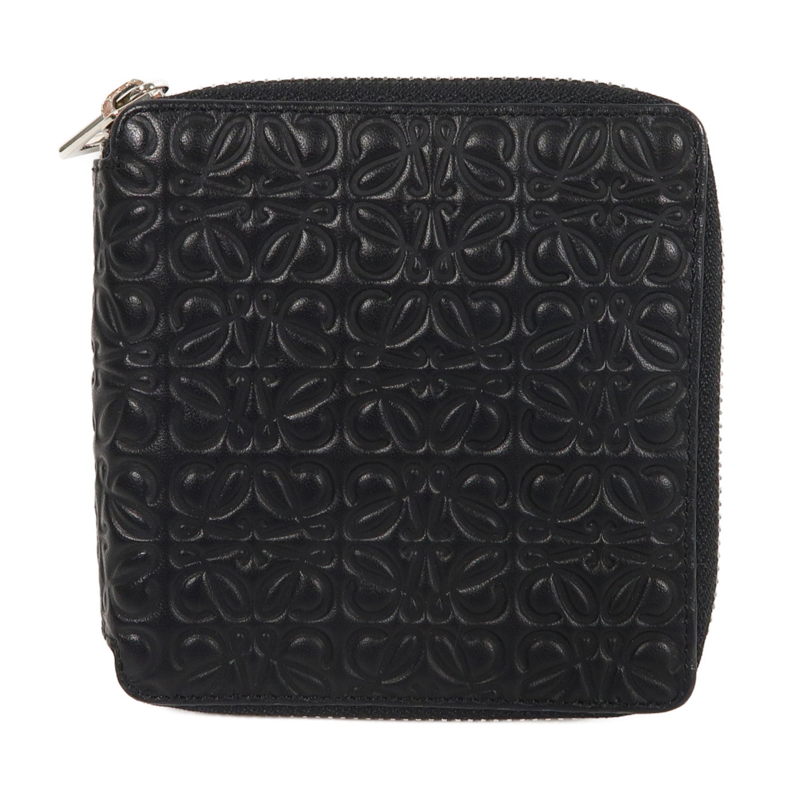 LOEWE 牛皮皮革Zipper Wallet銀扣錢包黑色