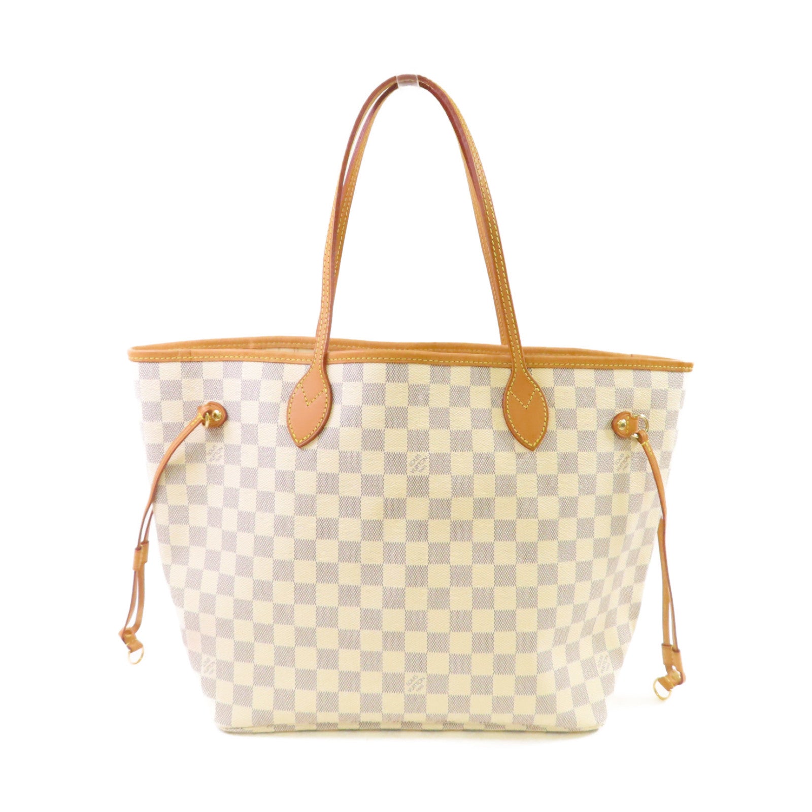 LOUIS VUITTON 【激減優惠】Damier Azur Neverfull MM Tote Bag金扣肩背袋米白色