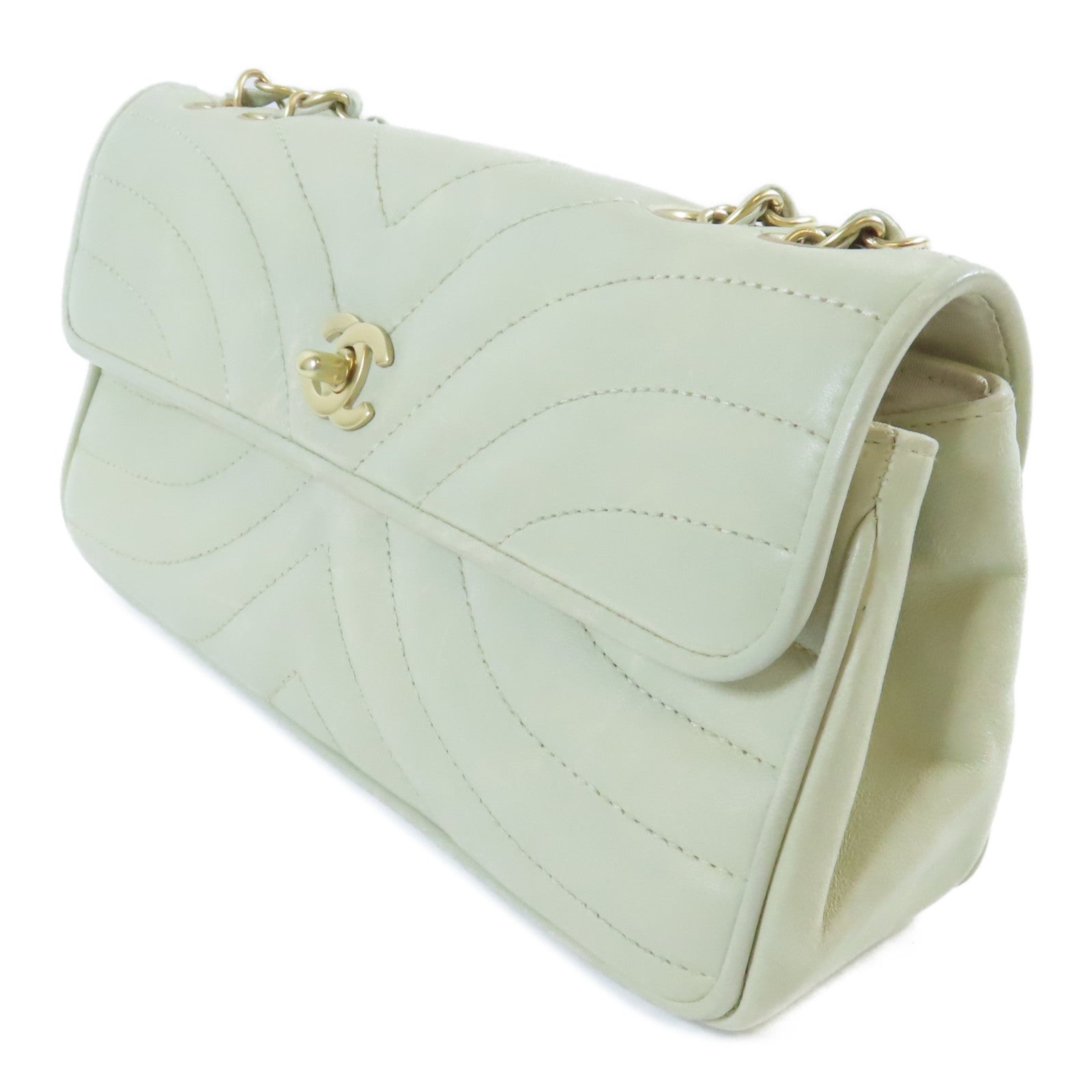CHANEL **【激減優惠】牛皮皮革Chain Shoulder Bag金扣鏈帶肩背袋淺綠色