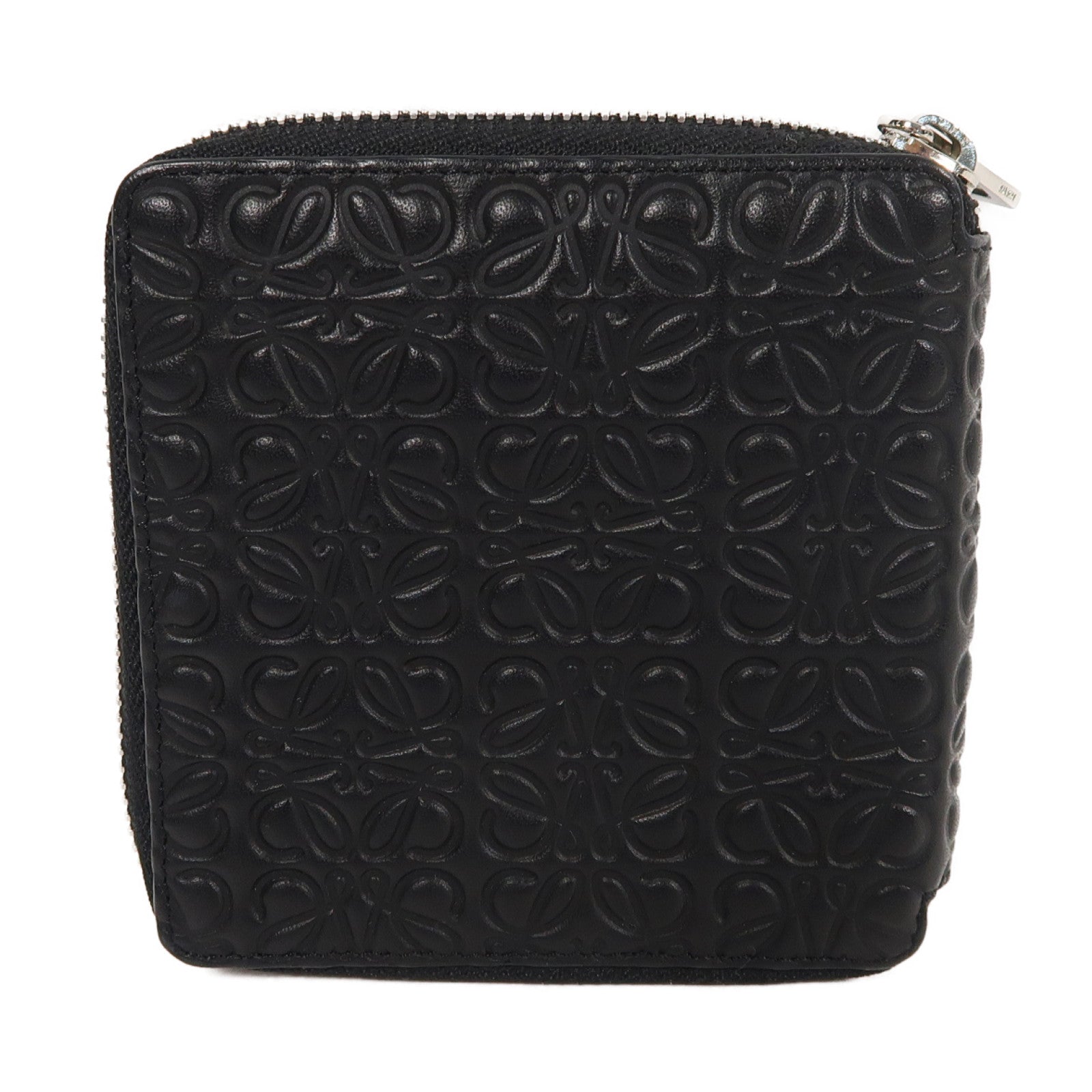 LOEWE 牛皮皮革Zipper Wallet銀扣錢包黑色