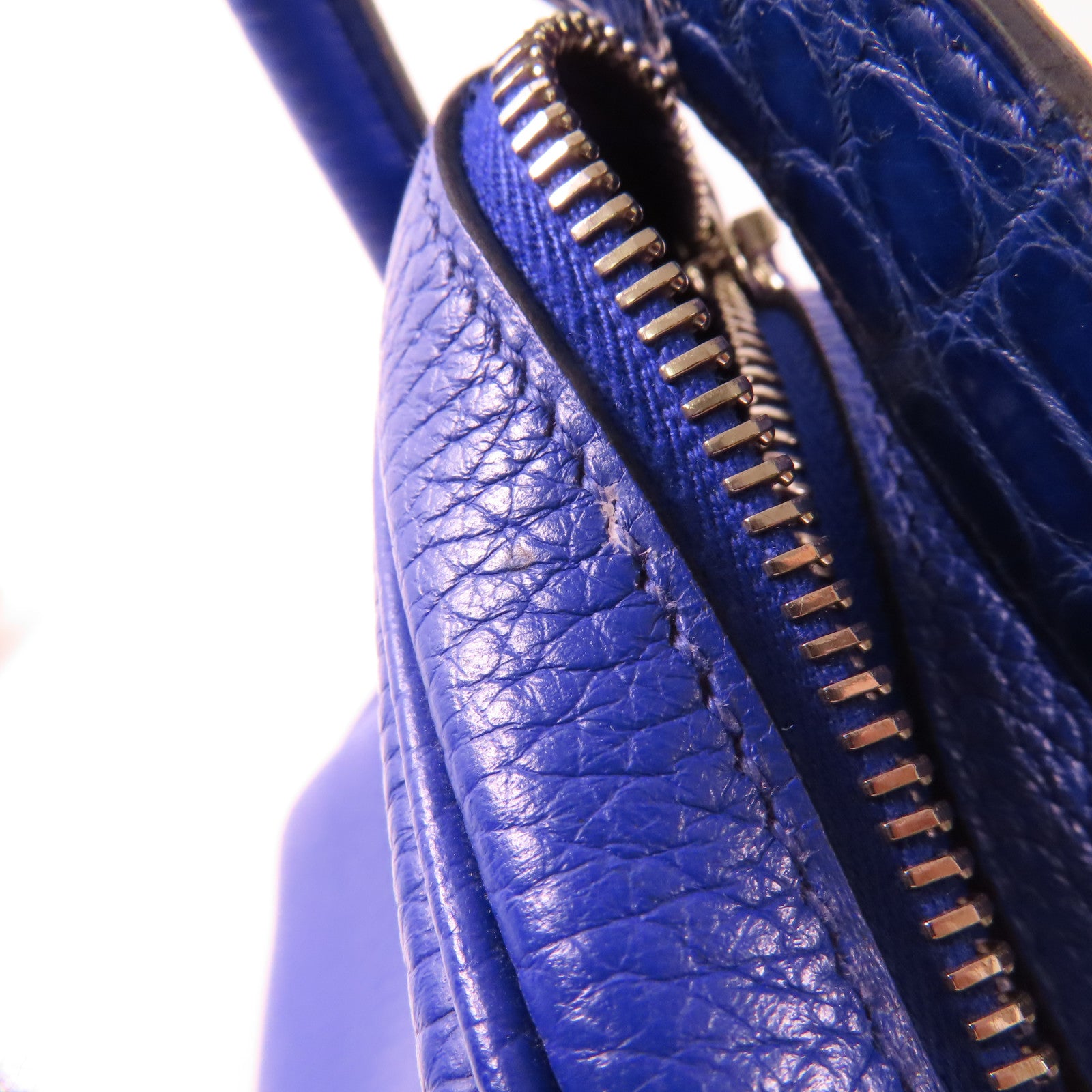 HERMES【激減優惠】 Clemence皮革/鱷魚皮革Lindy 30 Touch銀扣手挽肩背兩用袋7T Bleu Electrique