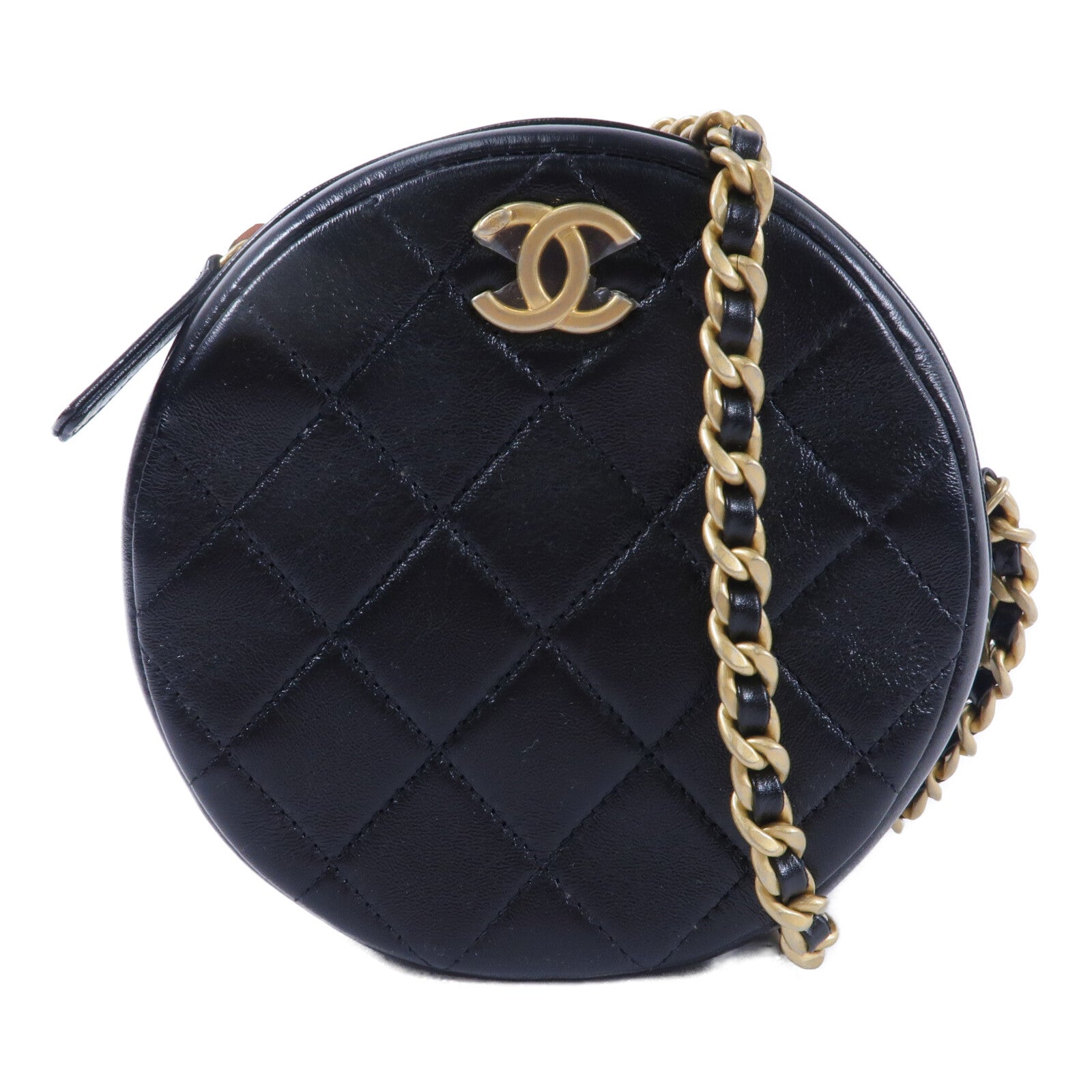 CHANEL 牛皮皮革Round Chain Shoulder Bag鏈帶肩背袋