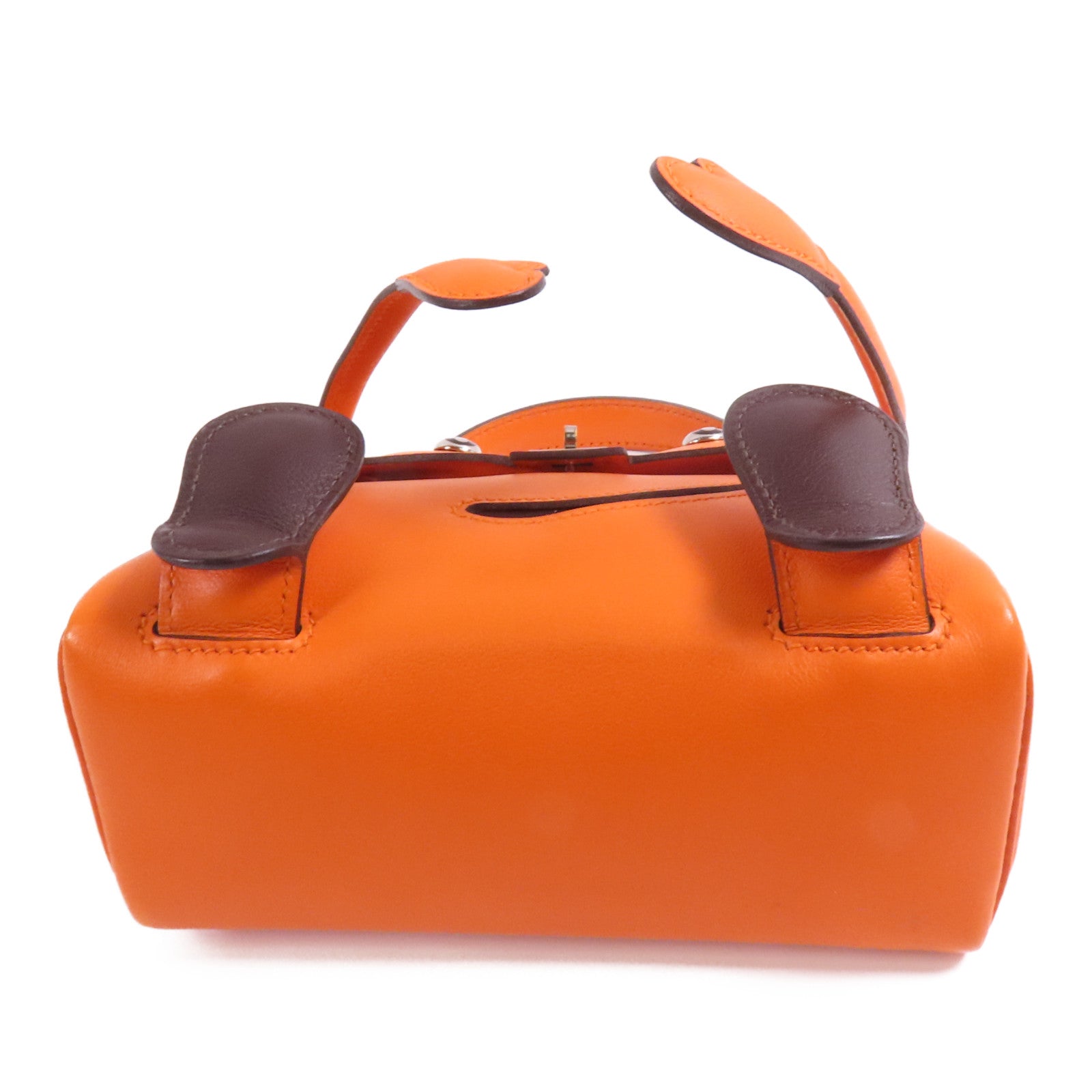 HERMES Swift皮革Kelly Doll銀扣手挽袋Orange