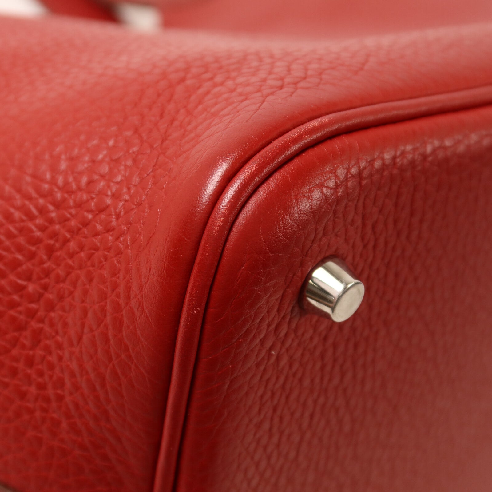 HERMES Clemence皮革Picotin MM扣手挽袋Rouge Garance