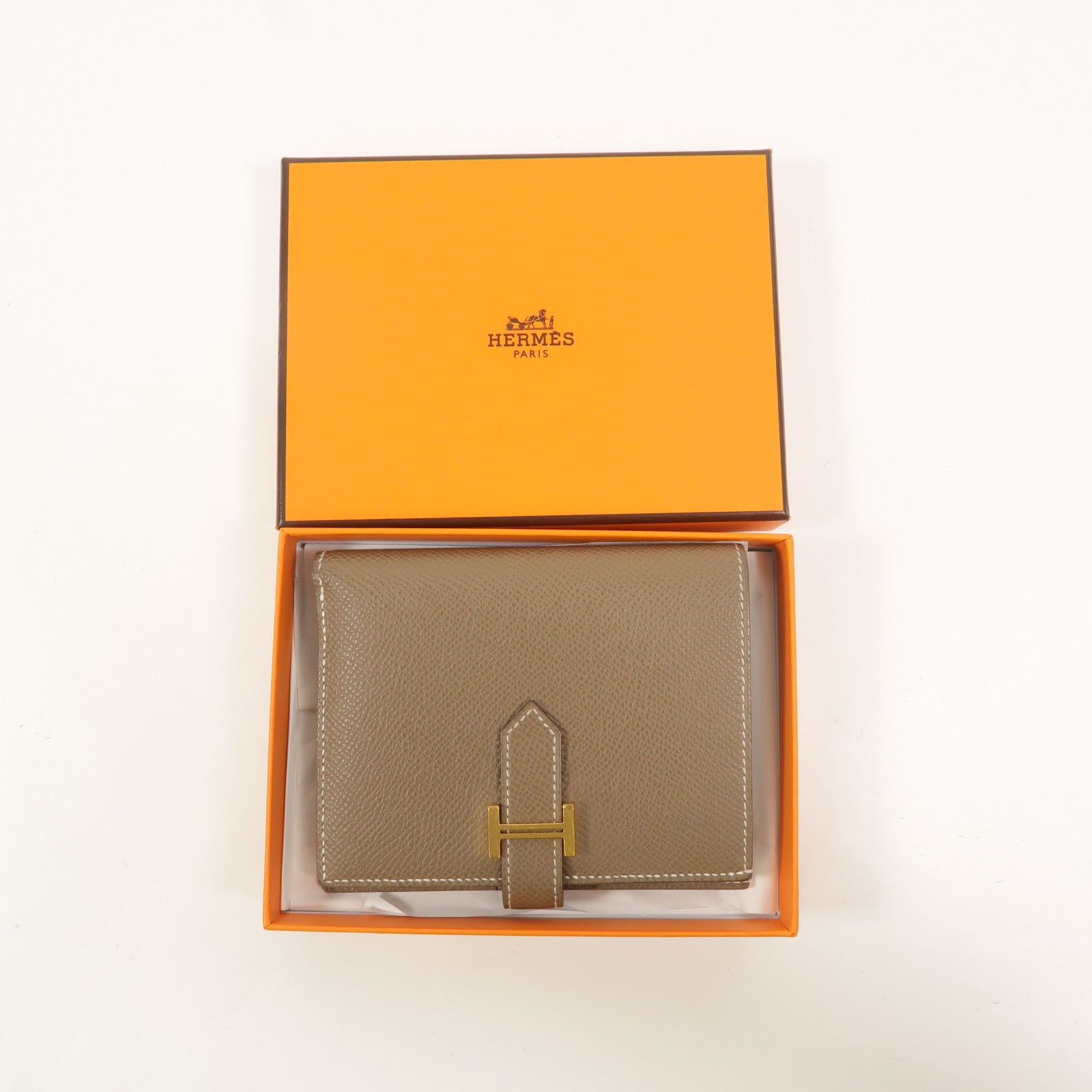 HERMES Epsom皮革Bearn Compact Wallet錢包Etoupe