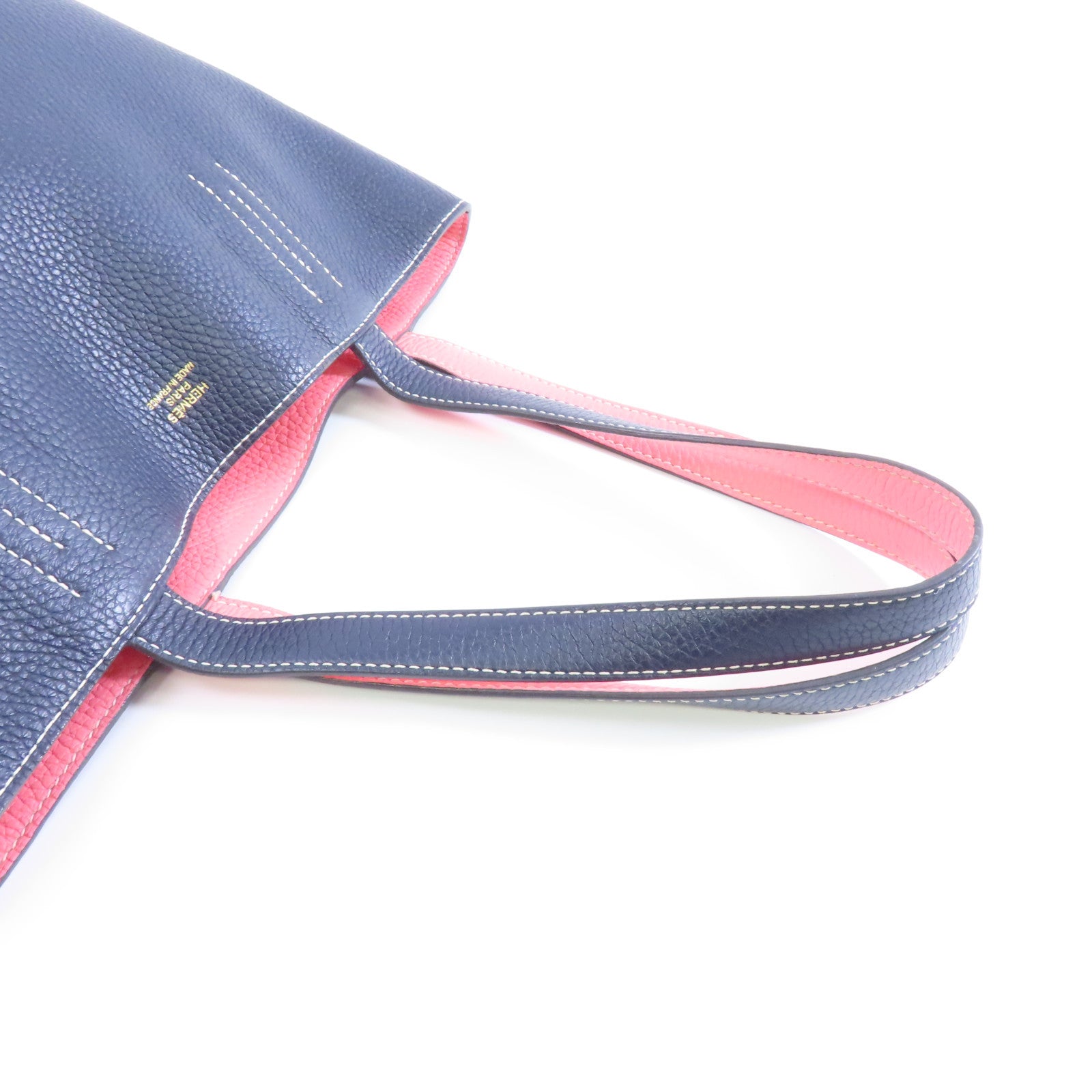 HERMES Clemence皮革Double Sans手挽袋Blue Nyui/Rose Azalee深藍色/粉紅色