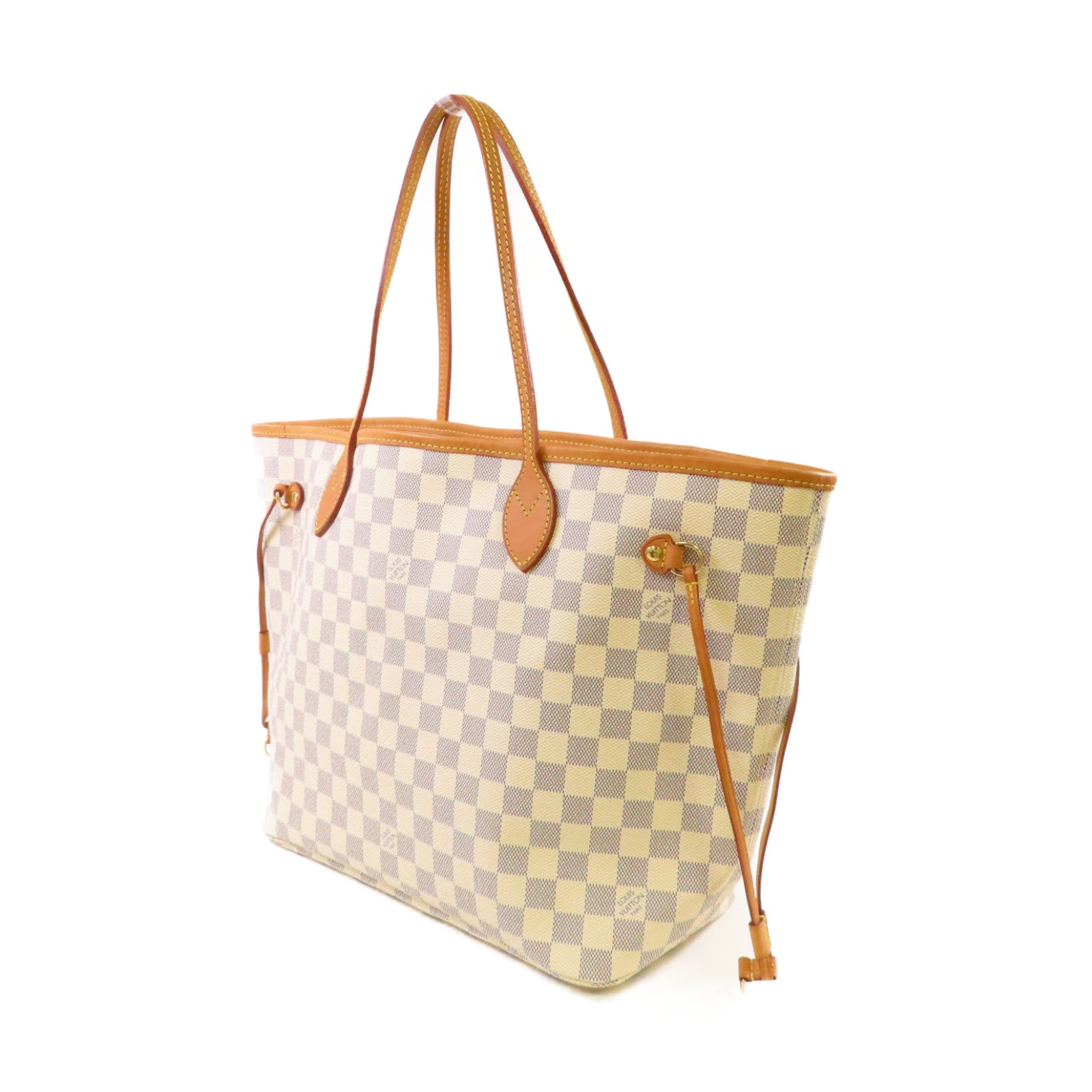 LOUIS VUITTON 【激減優惠】Damier Azur Neverfull MM Tote Bag金扣肩背袋米白色