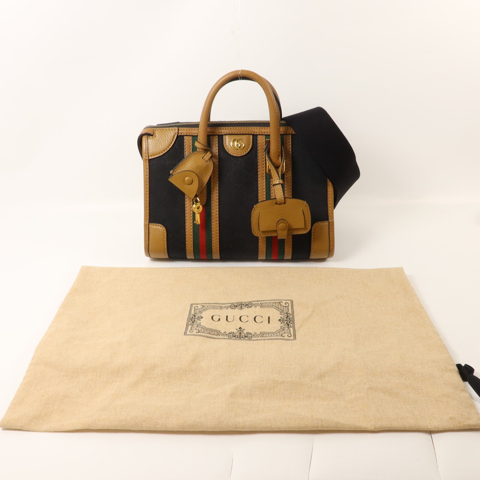 GUCCI 帆布/牛皮皮革Bauletto Medium Top手挽肩背兩用袋