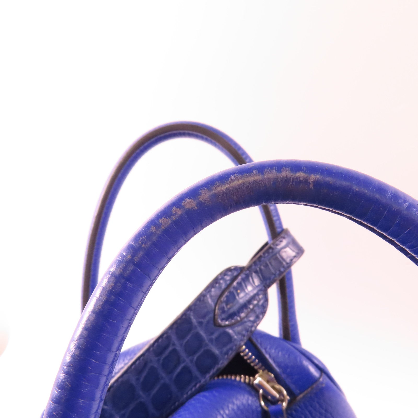 HERMES 【激減優惠】Clemence皮革/鱷魚皮革Lindy 30 Touch銀扣手挽肩背兩用袋7T Bleu Electrique