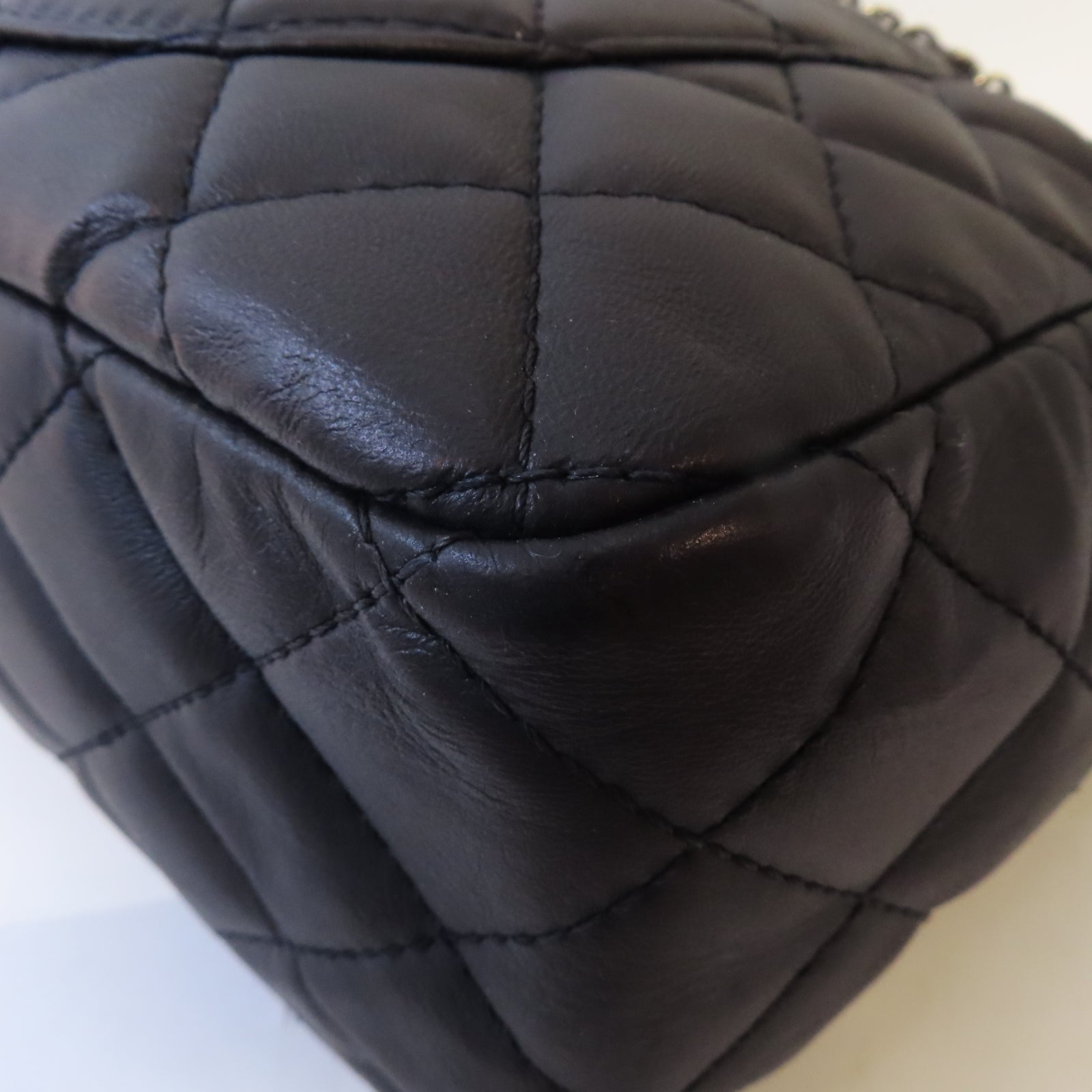 CHANEL 菱格牛皮皮革Shoulder Bag銀扣肩背袋深藍色