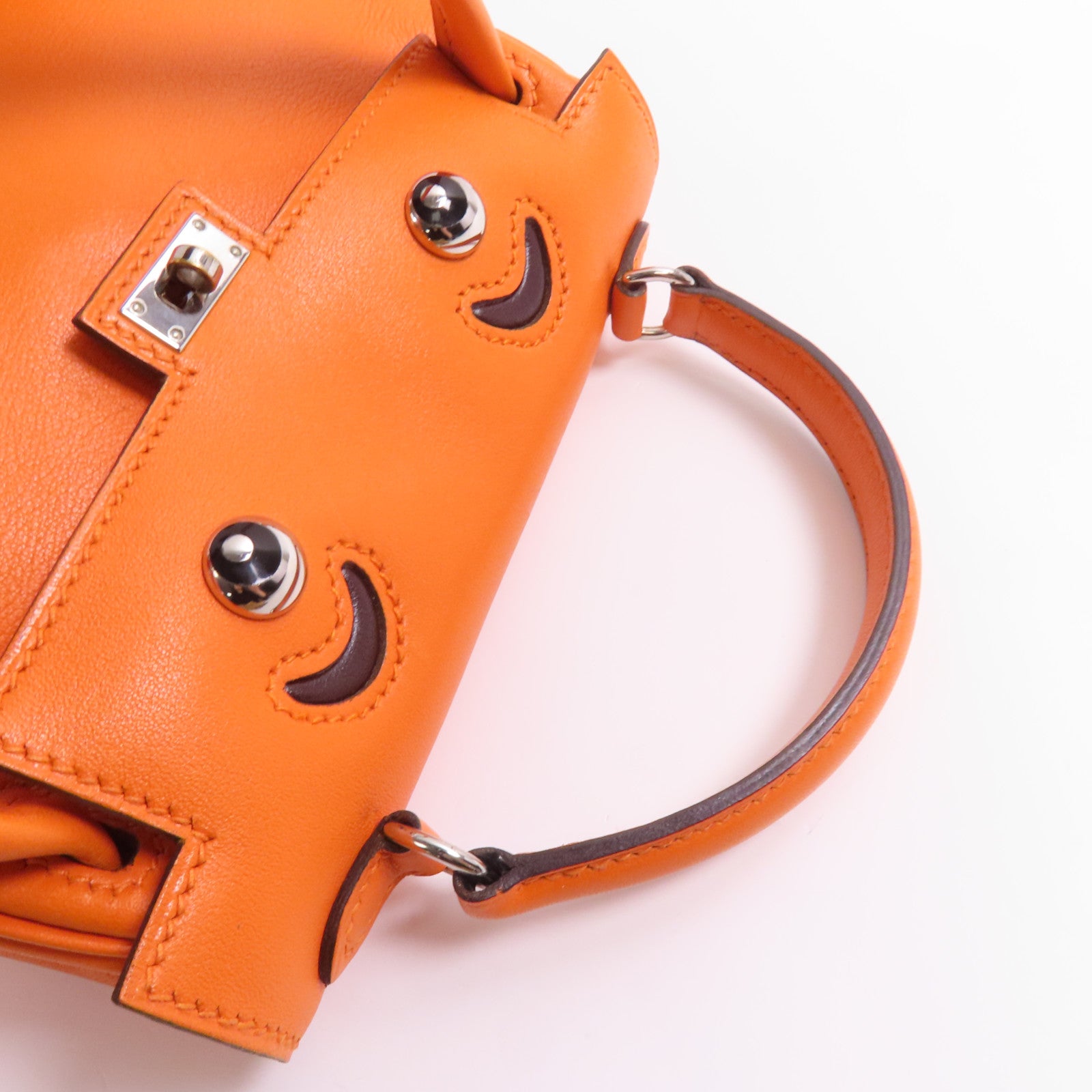 HERMES Swift皮革Kelly Doll銀扣手挽袋Orange