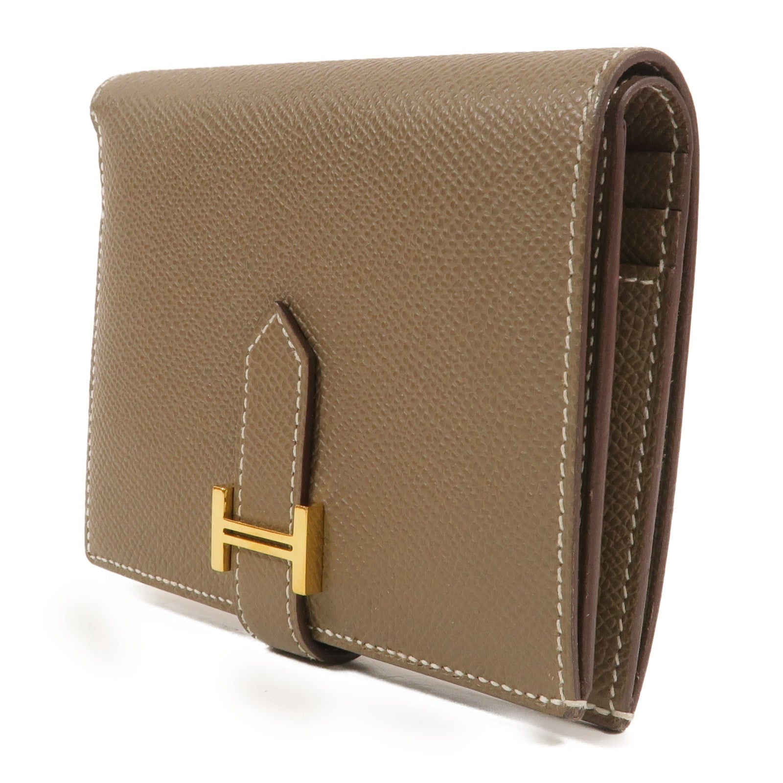 HERMES Epsom皮革Bearn Compact Wallet錢包Etoupe