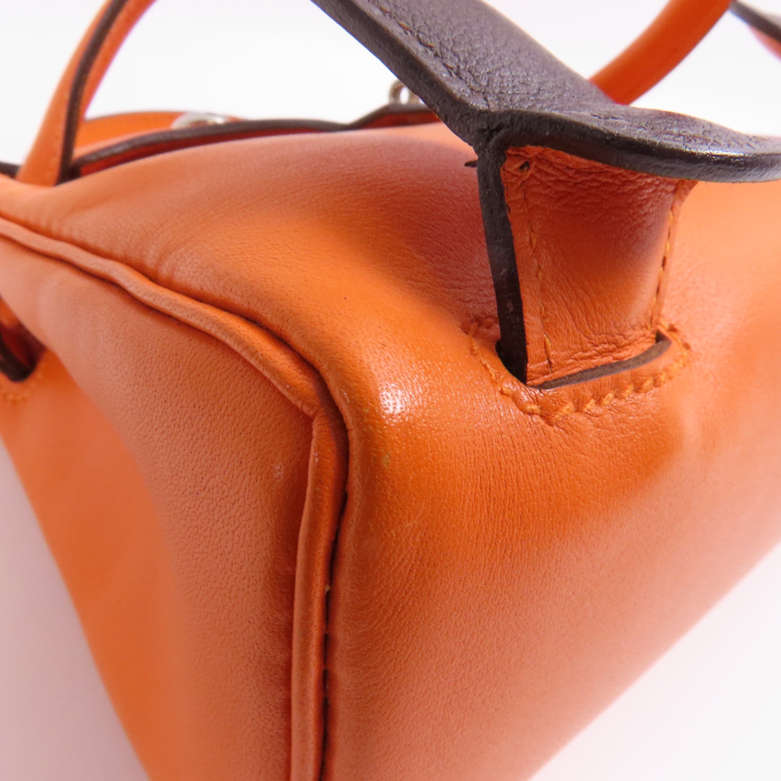 HERMES Swift皮革Kelly Doll銀扣手挽袋Orange
