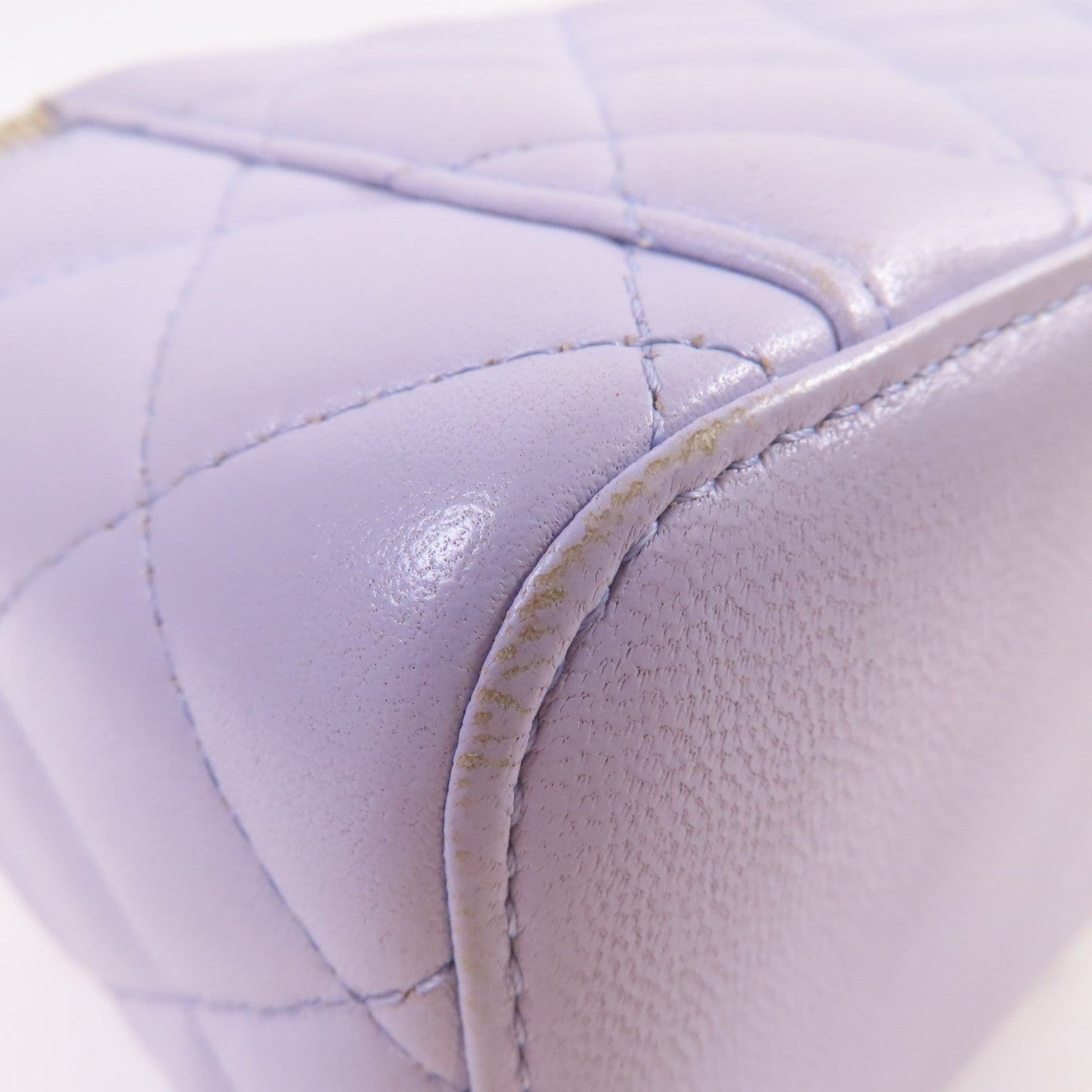 CHANEL 菱格羊皮皮革Vanity Case Shoulder Bag金扣鏈帶手挽肩背兩用袋紫色