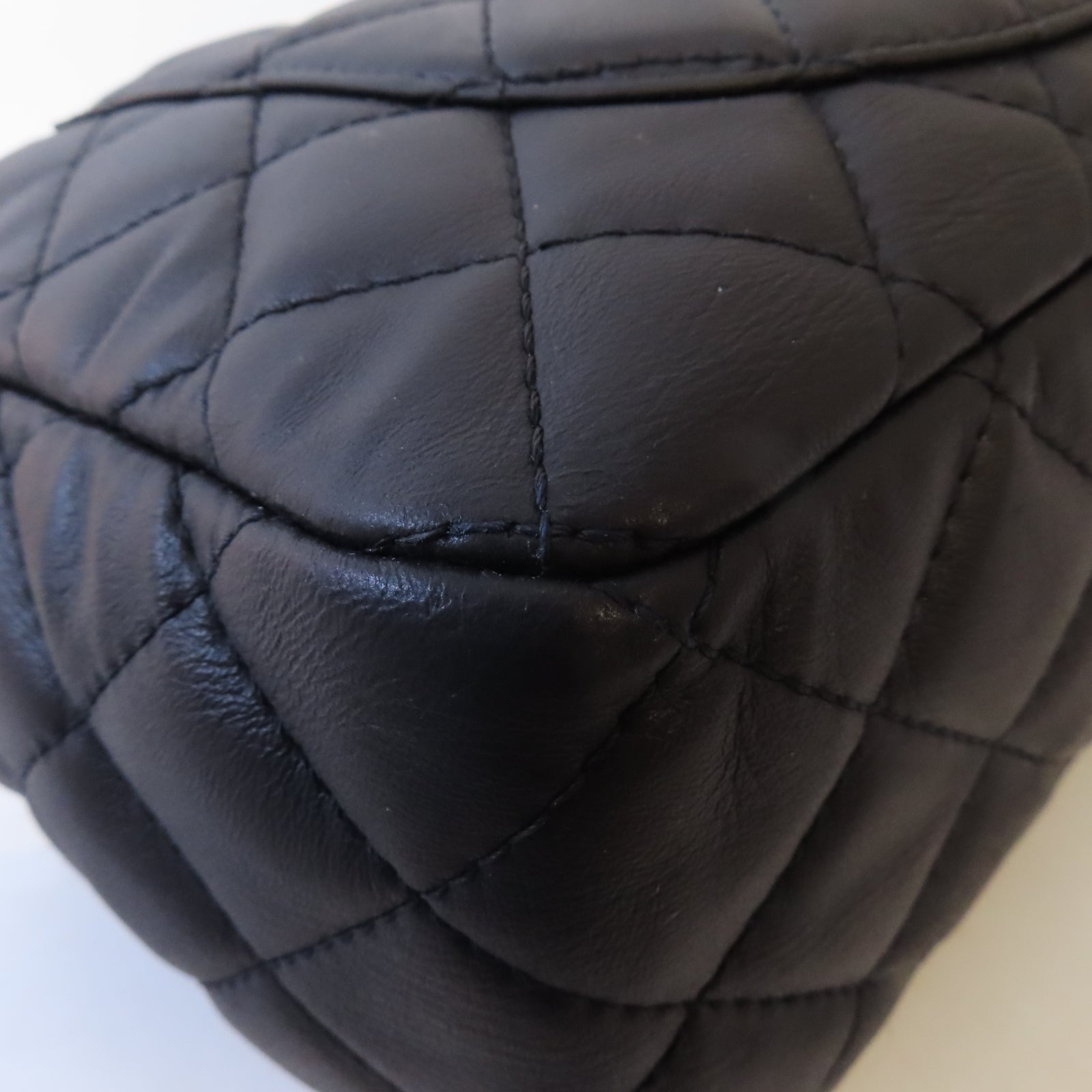 CHANEL 菱格牛皮皮革Shoulder Bag銀扣肩背袋深藍色
