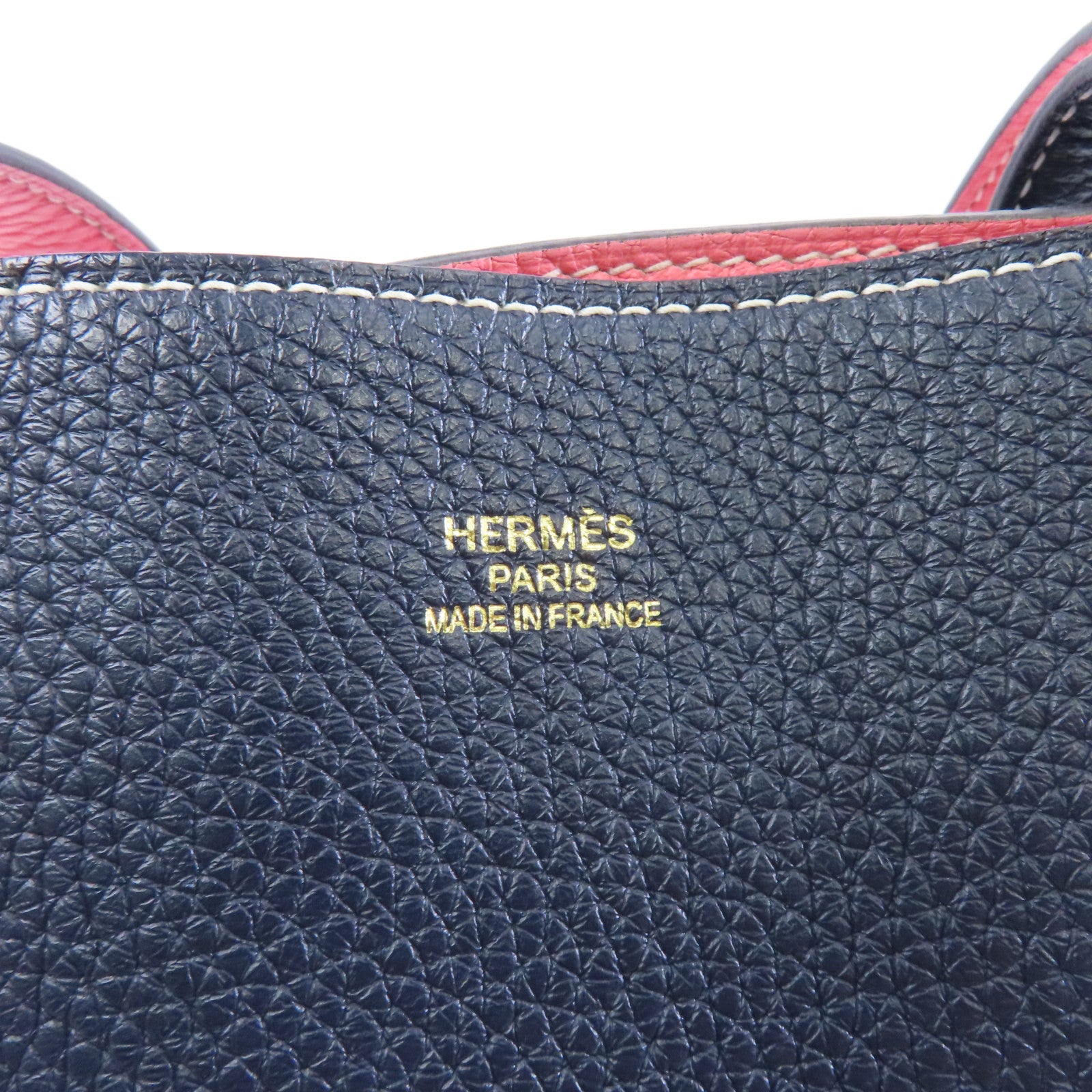 HERMES Clemence皮革Double Sans手挽袋Blue Nyui/Rose Azalee深藍色/粉紅色