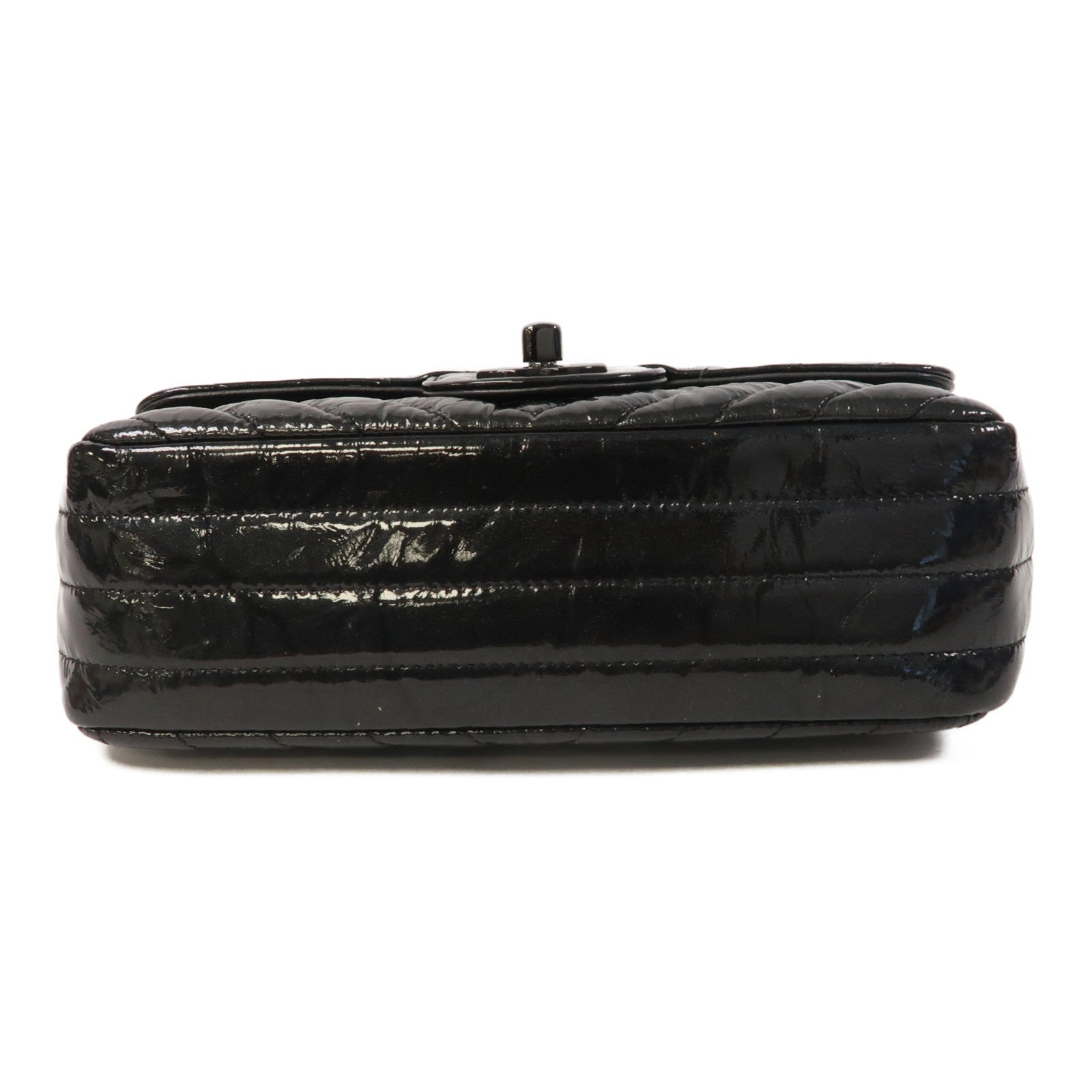 CHANEL 斜紋漆皮皮革Classic Flap 20銀扣鏈帶肩背袋黑色