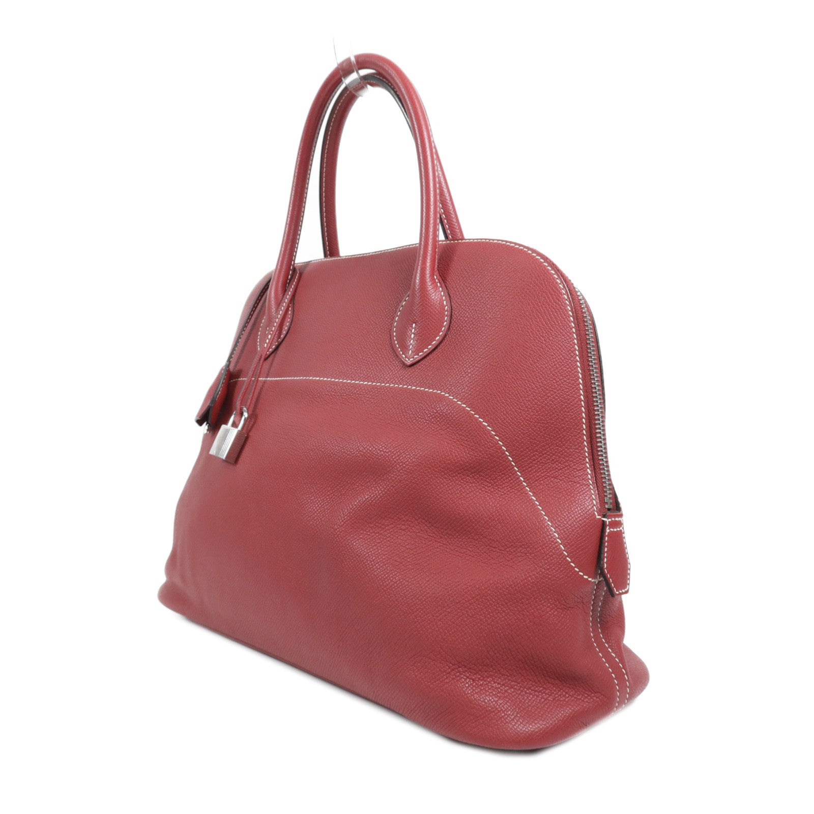HERMES Epsom皮革Bolide Relax 35銀扣手挽袋Rouge Grenat